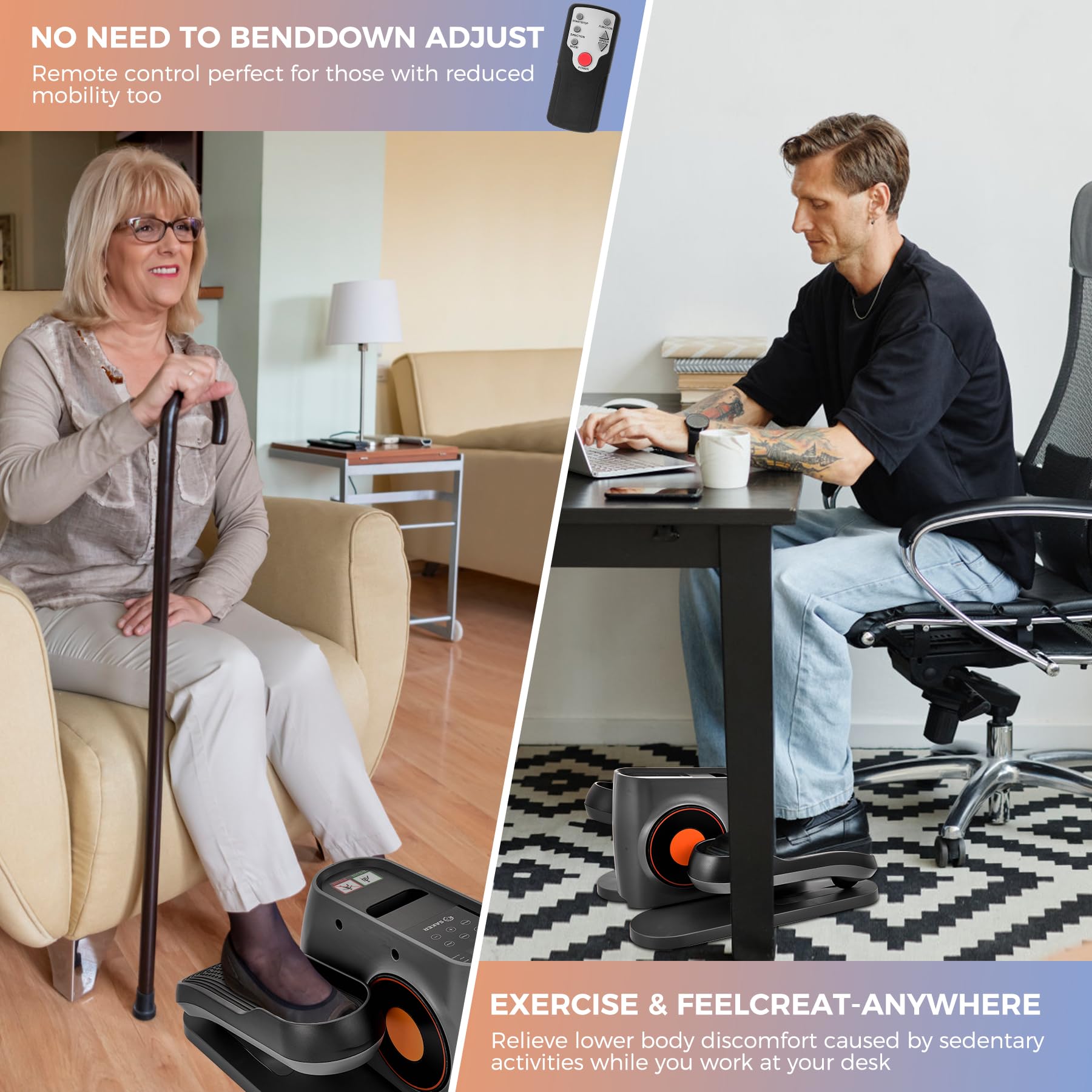Saker Under Desk Elliptical Machine - Electric Seated Pedal Exerciser with LCD Display & Remote Control - Compact Leg Exercise Equipment for Home & Office Use - Perfect for Seniors, Adults & Teens to Stay Active While Working or Watching TV