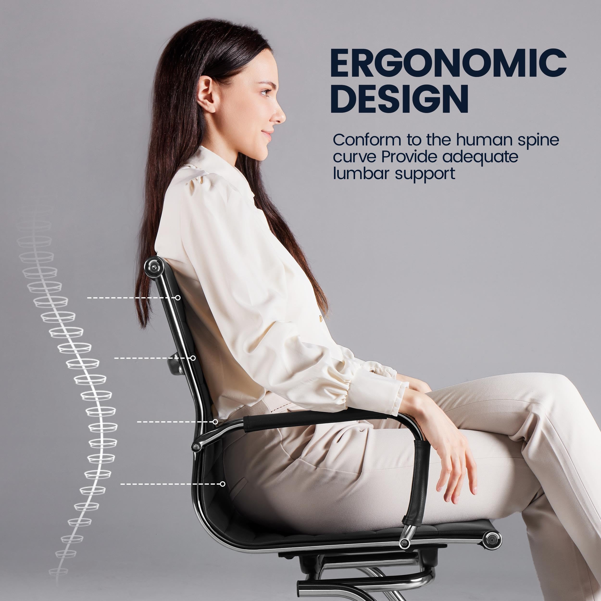 Yaheetech 2-Pack Black Faux Leather Mid Back Office Reception Chairs - Ergonomic Guest Chairs for Conference Rooms, Waiting Areas & Lobby Seating - Wheelless Design for Stability