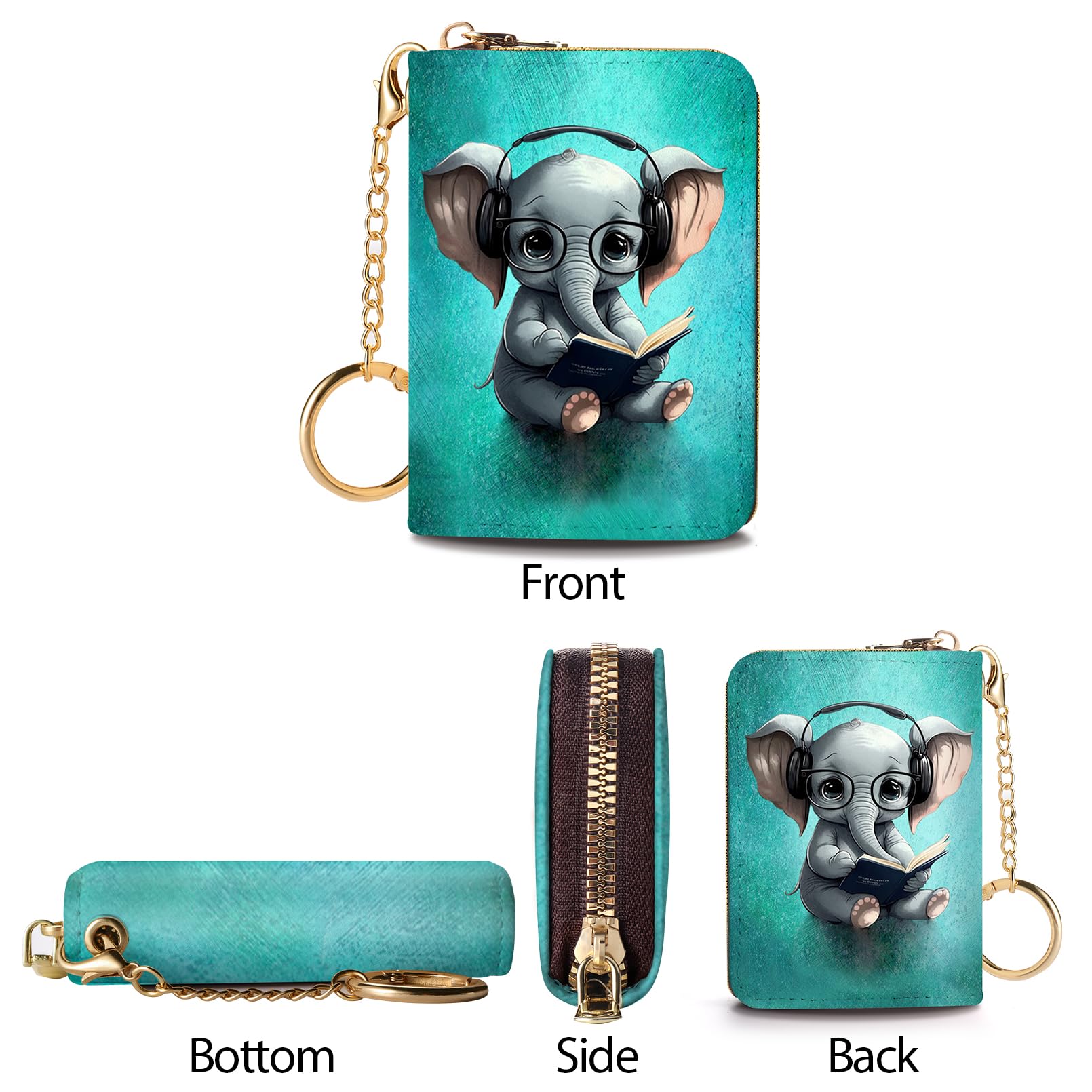RFID Blocking Credit Card Holder Wallet for Women - Compact Leather Zipper Card Case with Keychain, Funny Print Design - Perfect for Travel, Shopping & Everyday Use