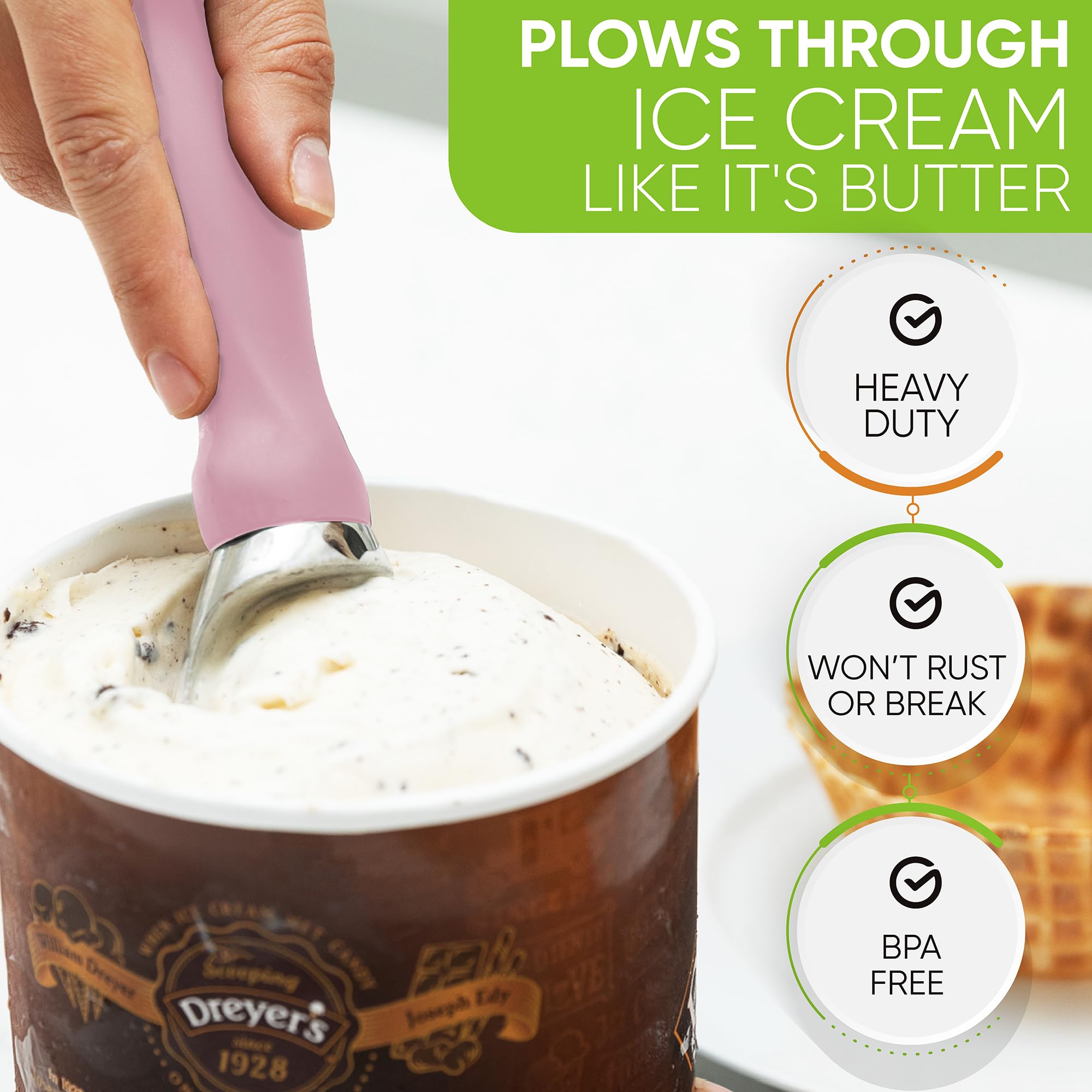 Premium Ice Cream Scoop with Soft Grip Handle - Heavy Duty Stainless Steel Scooper for Gelato, Sorbet, Cookie Dough & Desserts - Ideal for Home Kitchens, Ice Cream Shops & Parties
