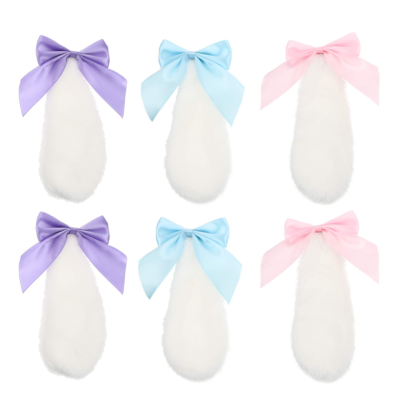3 Pairs Plush Rabbit Ear Hair Clips for Women & Girls - Soft Stuffed Animal Bunny Hair Accessories with Artificial Fur - Perfect for Halloween, Cosplay, Parties, and Everyday Wear