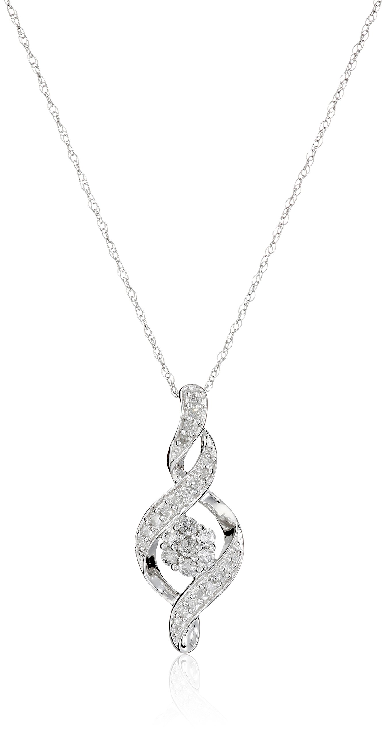 10K White Gold Diamond Twist Pendant Necklace (1/4 cttw) - Elegant Jewelry Gift for Women, Perfect for Anniversaries, Birthdays & Special Occasions