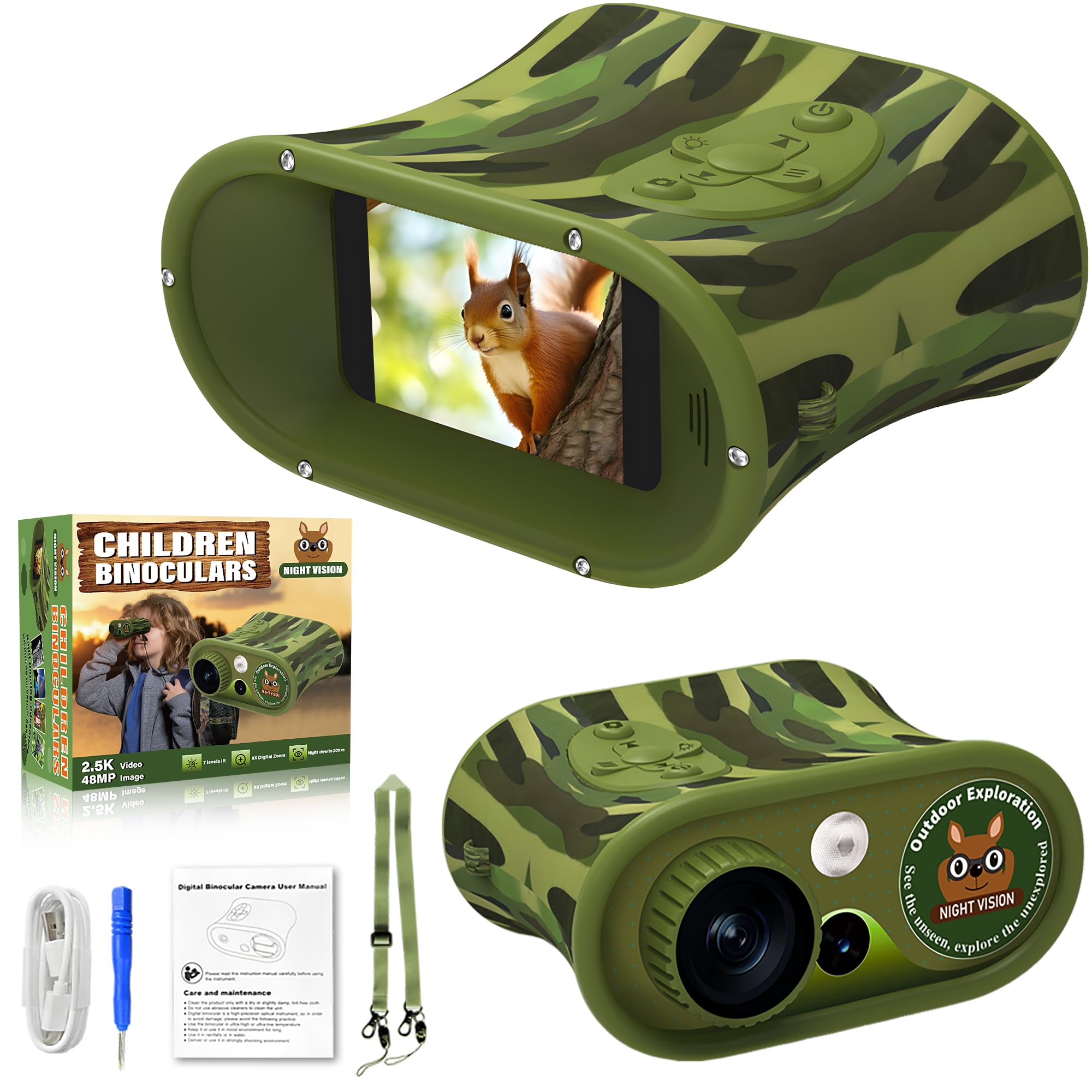 **2.5K UHD Night Vision Binoculars for Kids - Christmas & Birthday Gifts for Boys & Girls, Kids Camera with Flashlight & 32GB TF Card - Perfect for Outdoor Adventures, Camping, and Wildlife Exploration**
