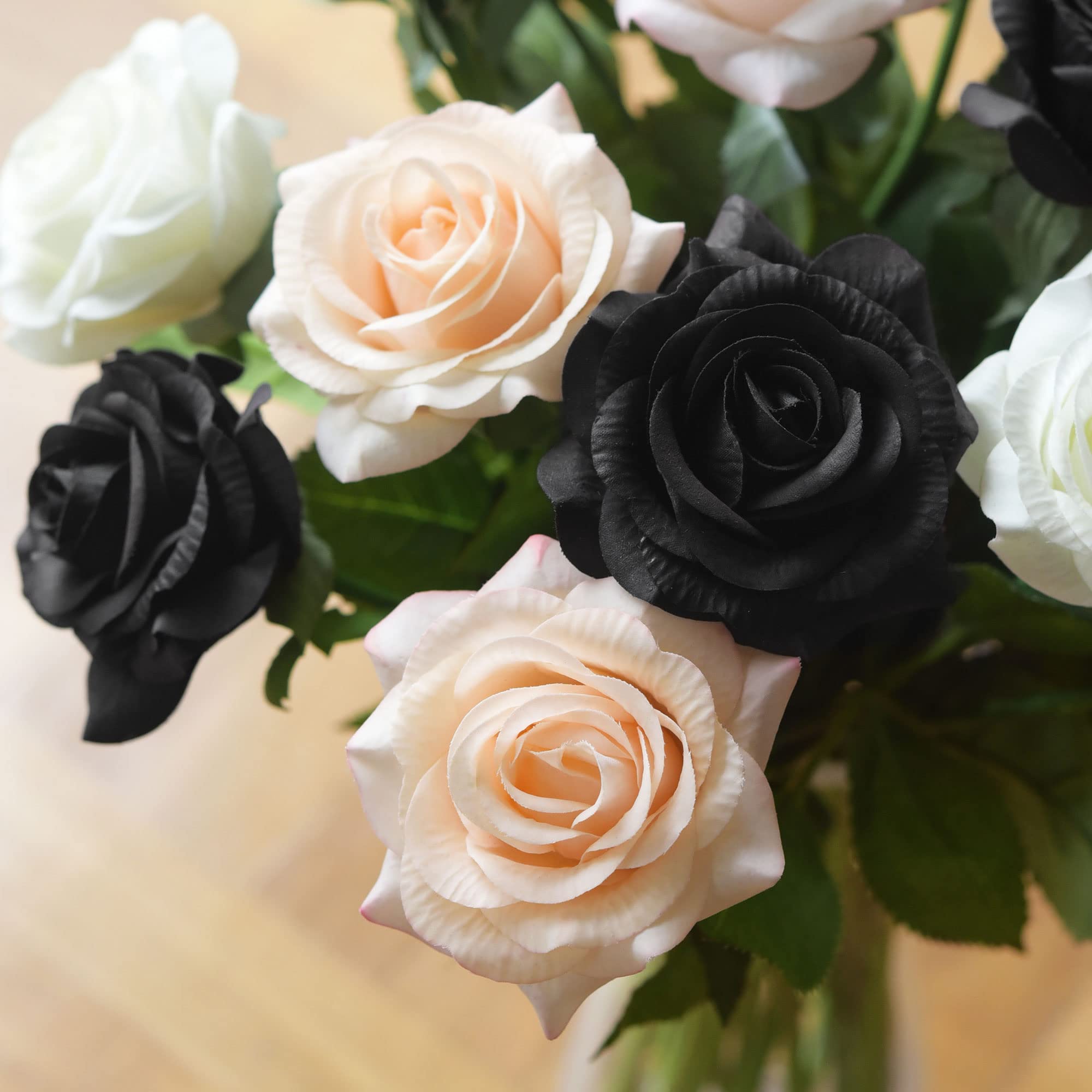12 Stems Real Touch Silk Artificial Black Roses - Fake Wedding Flowers for Bouquets, Centerpieces, Home Decor, and Event Decoration