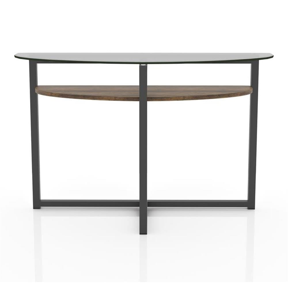 Barker Industrial Black Chrome Glass Top Console Table - Modern Entryway & Hallway Furniture for Home & Office Decor