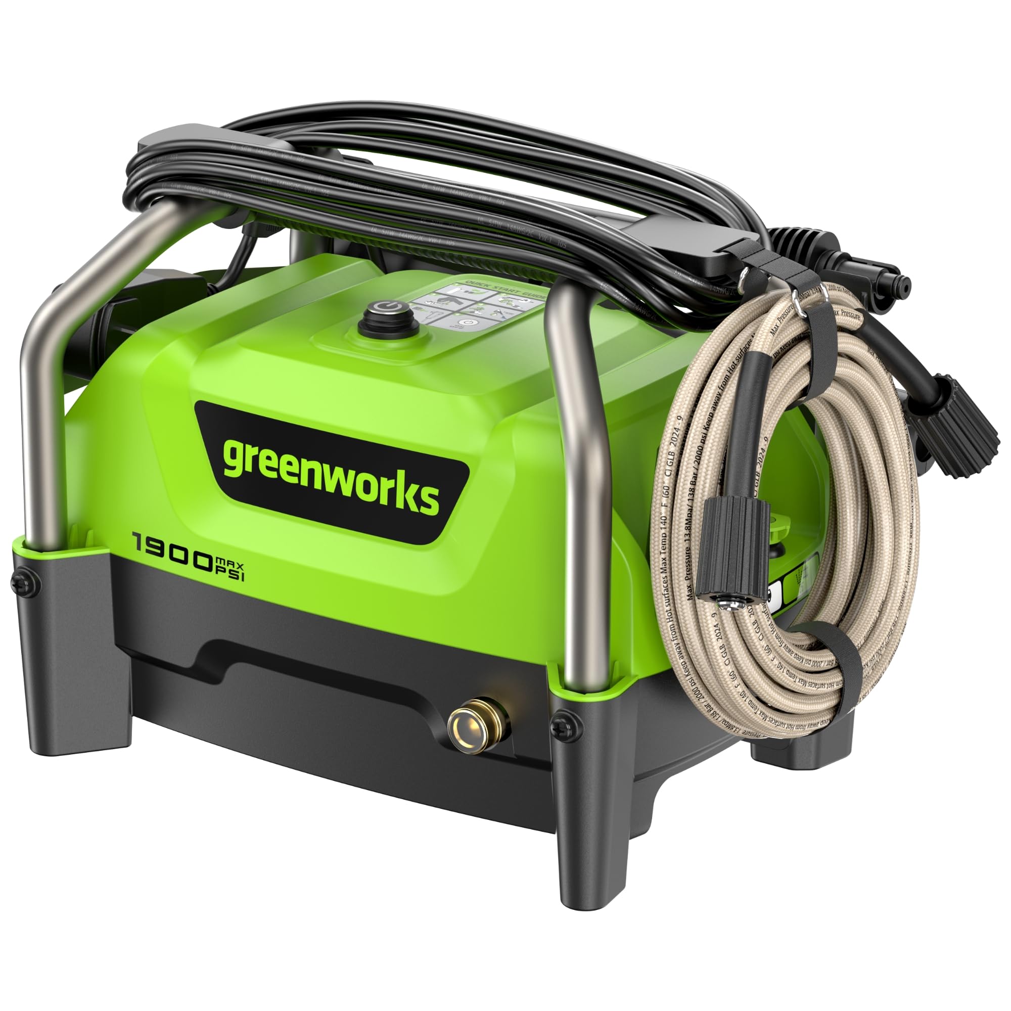 Greenworks 1900 PSI Electric Pressure Washer - 1.2 GPM, 13 Amp, Portable Power Cleaner for Cars, Driveways, Patios & Outdoor Cleaning (SGS Certified) | Ideal for Home, Garage, RV & Pool Area Maintenance