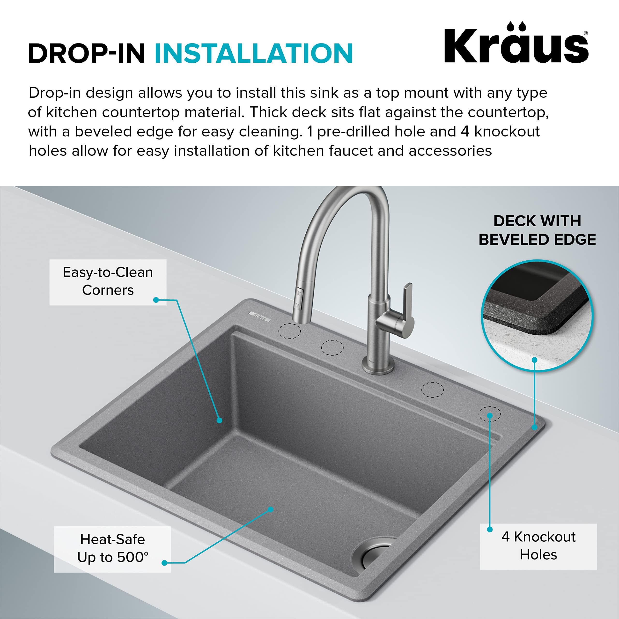 KRAUS Bellucci 25-inch Granite Composite Drop-In Kitchen Sink with Accessories - Metallic Brown Single Bowl Workstation (KGTW12-25MBR) | Perfect for Modern Kitchens, Food Prep & Dishwashing