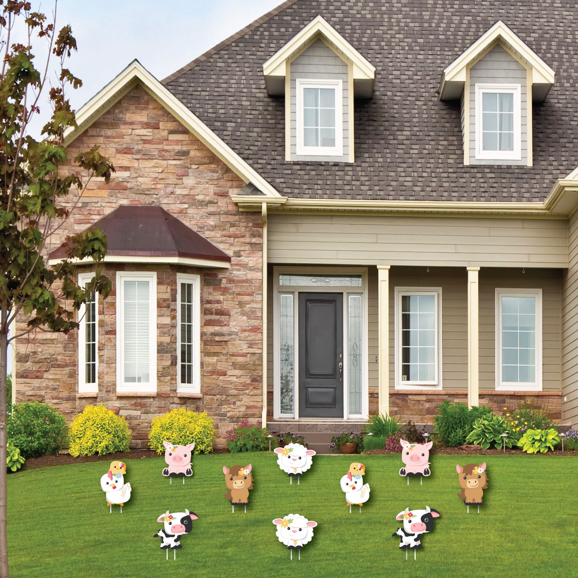 Big Dot of Happiness Girl Farm Animals Lawn Decorations - 10-Piece Outdoor Pink Barnyard Baby Shower & Birthday Party Yard Decor Set - Perfect for Garden, Backyard, and Outdoor Celebrations