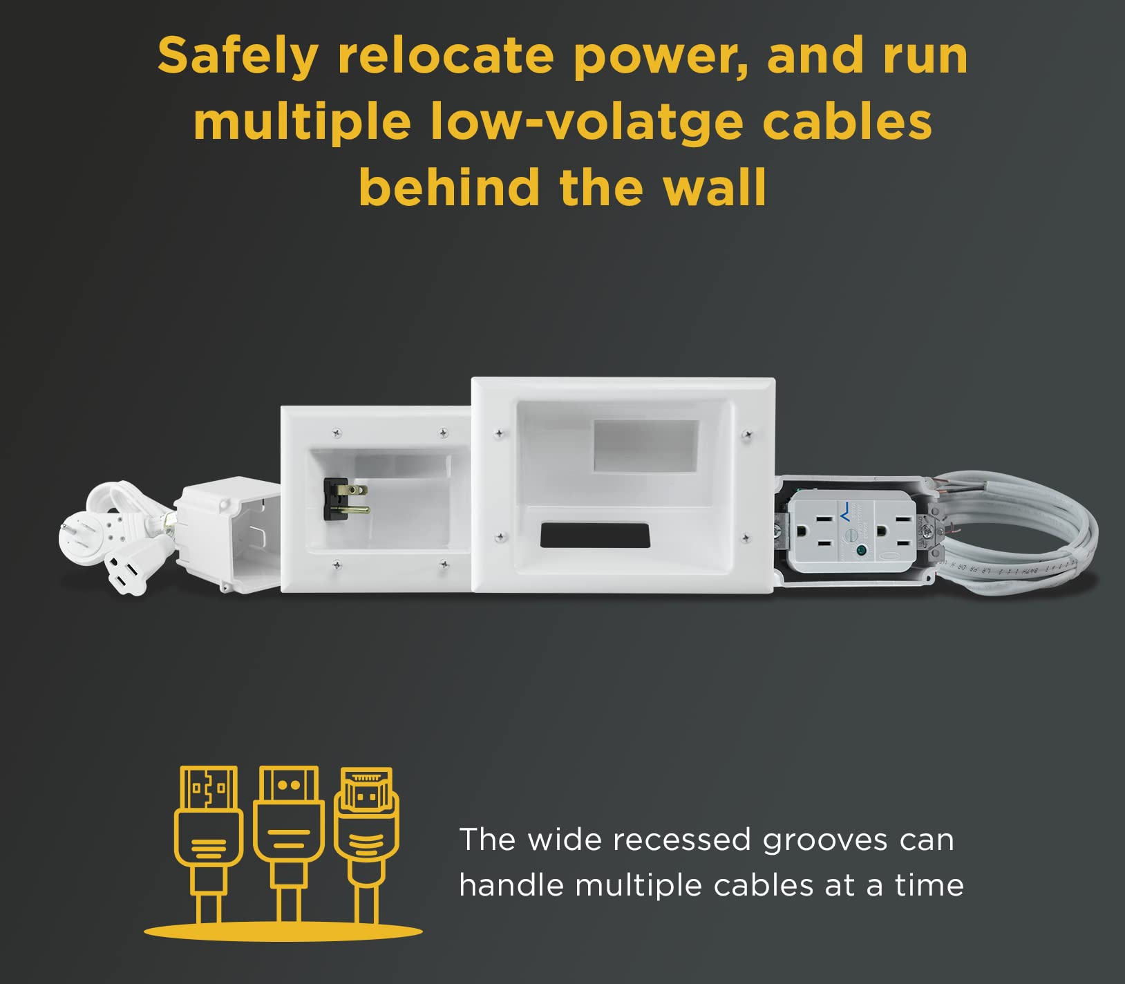 DATA COMM Electronics In-Wall Cable Management Kit with Duplex Surge Protector - Behind Wall TV Wire Organizer & Cord Concealer for Sleek Home Theater Setup - Easy DIY Installation No Electrician Needed - Perfect for Living Room, Bedroom & Office TV Mounting