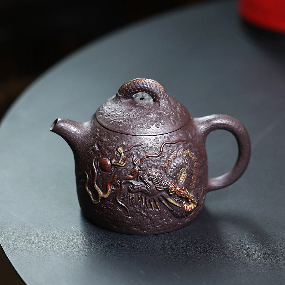 Premium Yixing Purple Clay Dragon Qin Quan Teapot - Handmade Chinese Ceramic Teapot for Oolong & Pu-erh Tea Brewing - Perfect Gift for Tea Lovers & Home Decor
