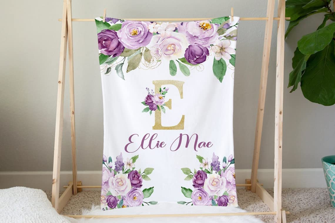 Personalized Baby Girl Blanket with Monogram - Floral Safari Design Custom Name Blanket for Newborns & Infants | Perfect for Nursery, Baby Shower Gifts & Photo Props