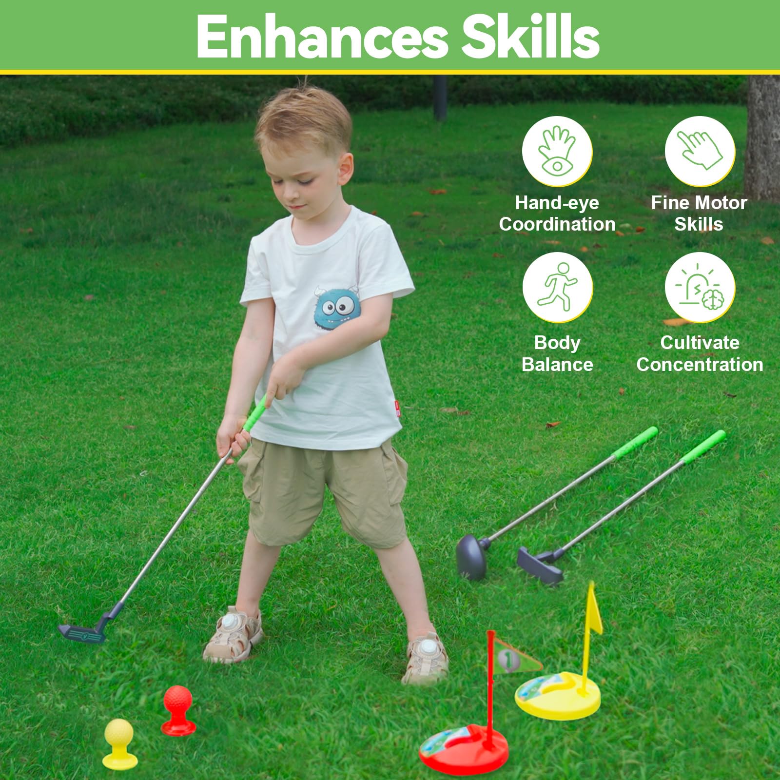 Adjustable Kids Golf Club Set for Toddlers 3-5 Years Old - Perfect Outdoor Golf Toys for Boys & Girls - Ideal Christmas & Birthday Gifts (Model 777-580A) - Great for Backyard Play, Family Bonding & Early Sports Development