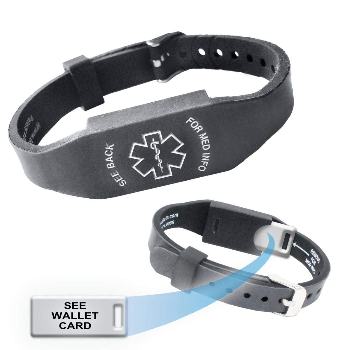 Elite II Medical Alert Bracelet with See-Through Wallet Card - Emergency ID for Seniors & Adults with Allergies, Diabetes, or Heart Conditions - Perfect for Travel, Hiking, and Daily Safety