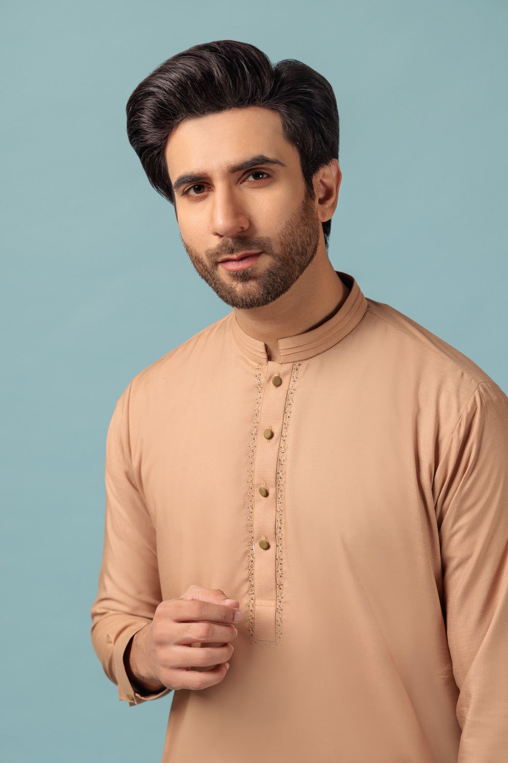 Stylish Blended Light Brown Kurta Shalwar Set - Traditional Pakistani Outfit for Men - Perfect for Eid, Weddings & Special Occasions