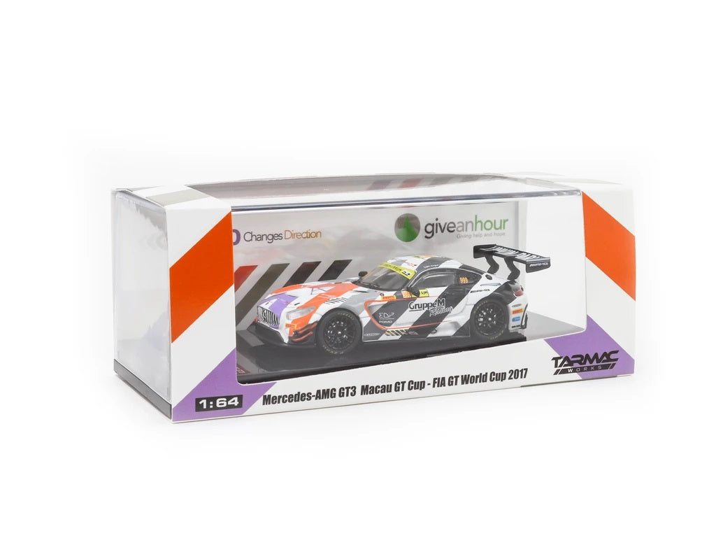 Tarmac Works 1:64 Scale Mercedes AMG GT3 Macau GT Cup FIA GT World Cup 2017 #999 3rd Place Limited Edition Diecast Model Car - Perfect for Collectors, Racing Fans, and Display Cases