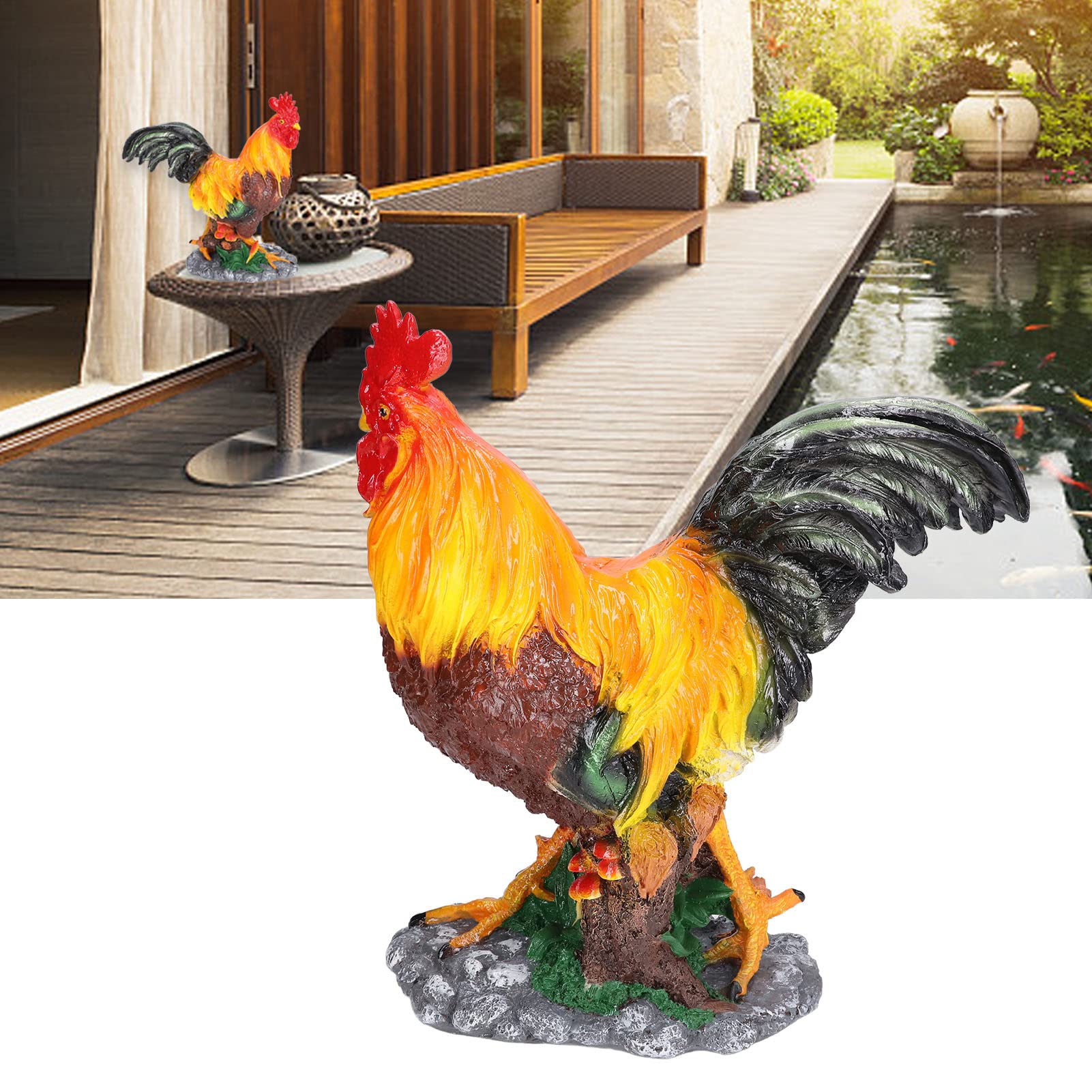 Vibrant Red Brown Rooster Garden Decor - Waterproof & Durable Chicken Ornaments for Outdoor Patio, Yard, and Farmhouse Decoration | Perfect for Countryside Theme, Spring Decor, and Rustic Home Accents
