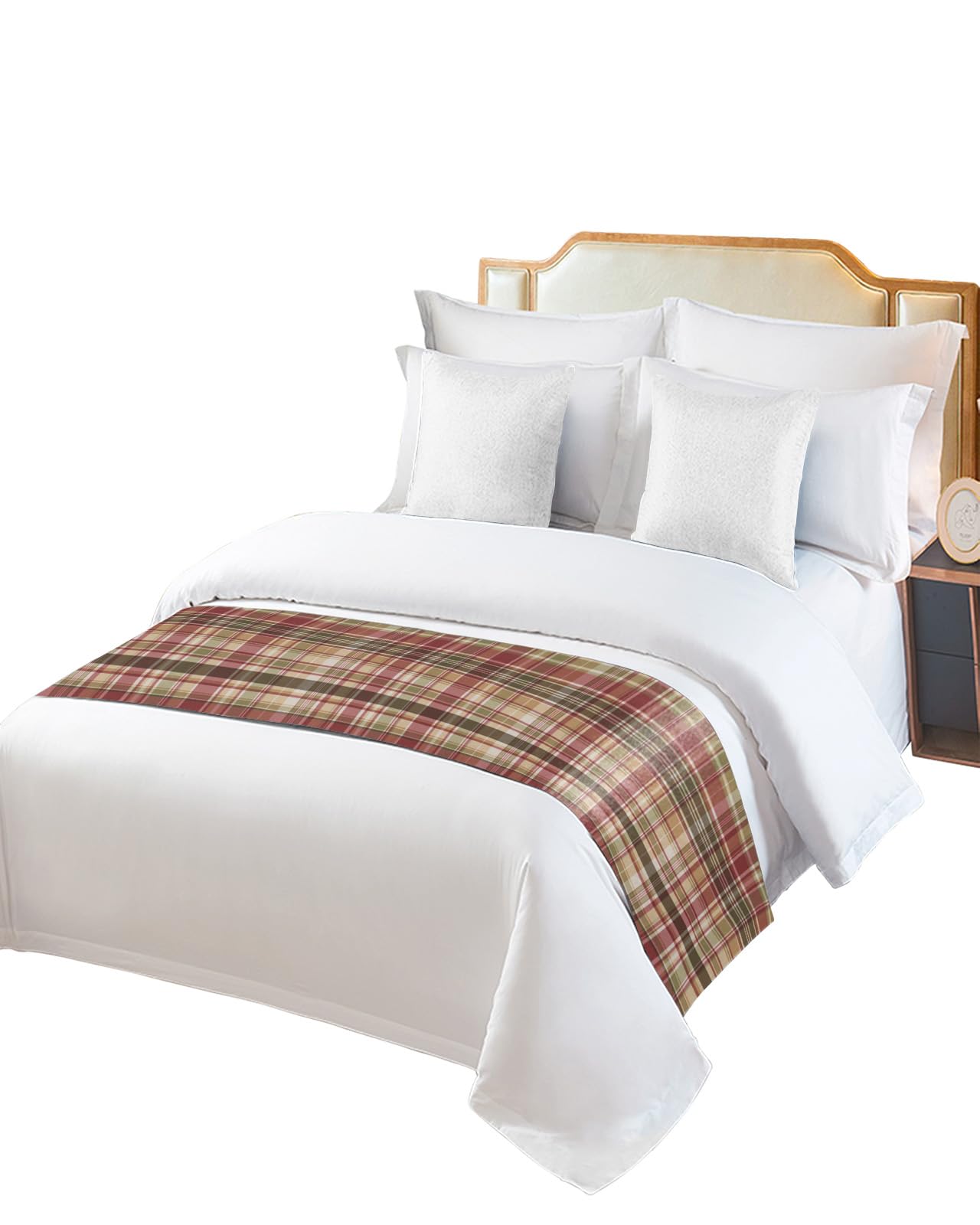 Cal King Size Bed Runner - Retro Red Teal Checkered Decorative Bed Scarf Throw for Foot of Bed - Farmhouse Buffalo Plaid Bedding Protector Slipcover - 102 x 20 Inch - Perfect for Hotels & Home Decor (Weddings, Guest Rooms, Cozy Bedroom Makeovers)