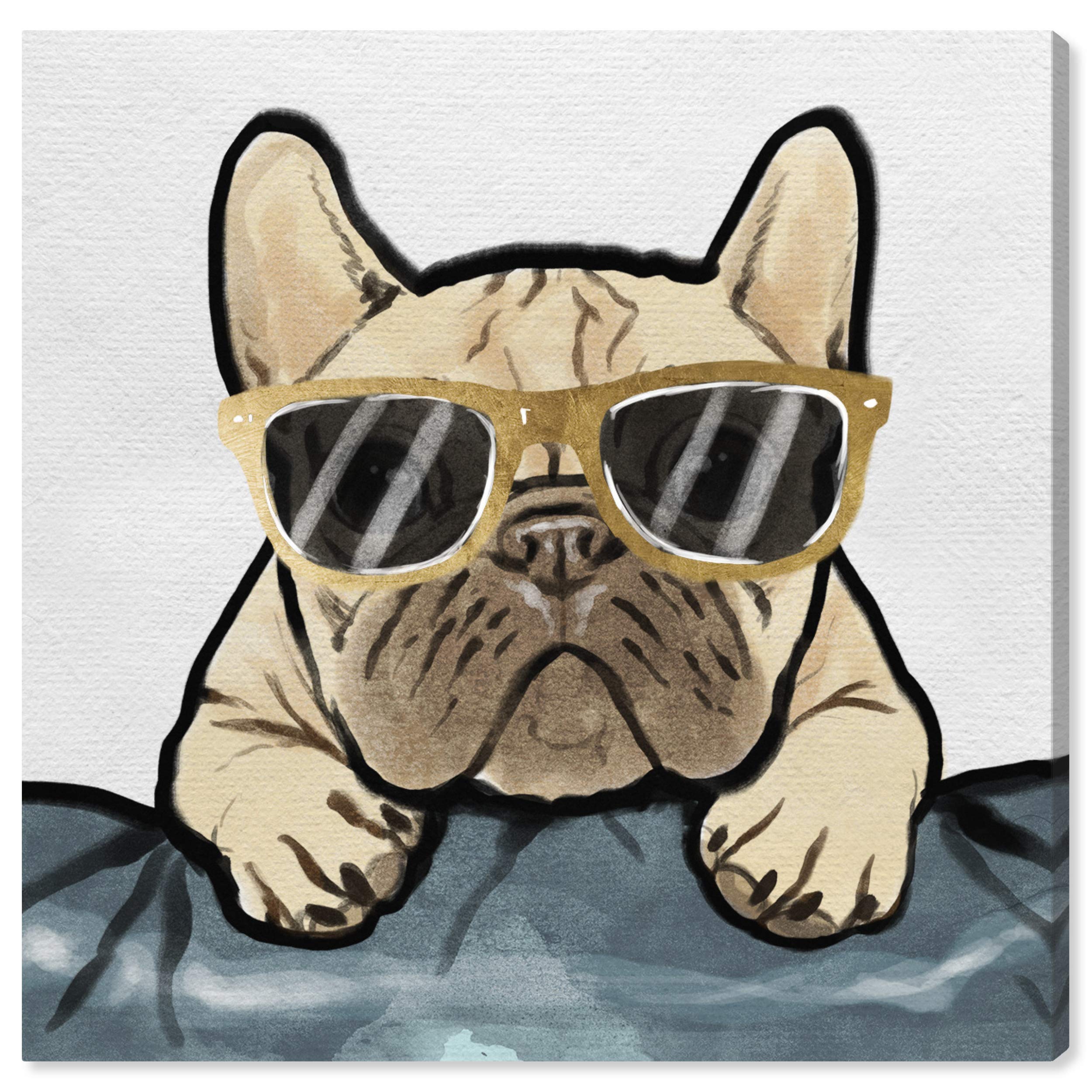 Gold Glasses Nerdy Frenchie Canvas Wall Art Print by Oliver Gal - Modern Animal Decor for Living Room, Bedroom & Office
