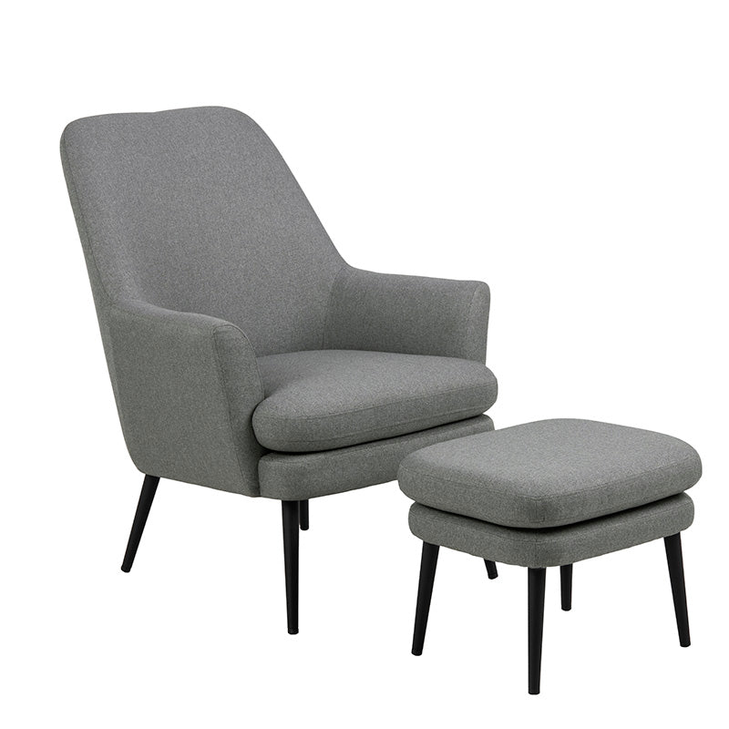 Modern KENDRA Lounge Chair with Ottoman - Grey Fabric Accent Chair for Living Room, Bedroom & Reading Nook - Comfortable Relaxation & Home Decor