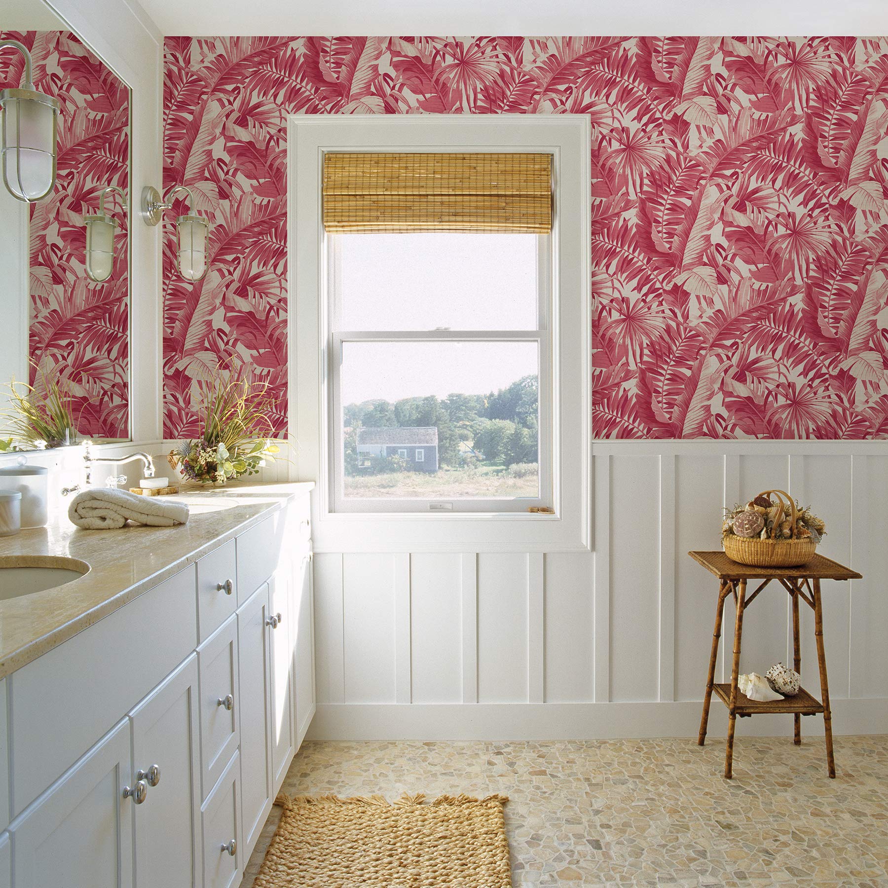 A-Street Prints 2969-26054 Alfresco Tropical Palm Wallpaper in Pink - Peel and Stick Removable Wallpaper for Bedroom, Living Room, Nursery Decor