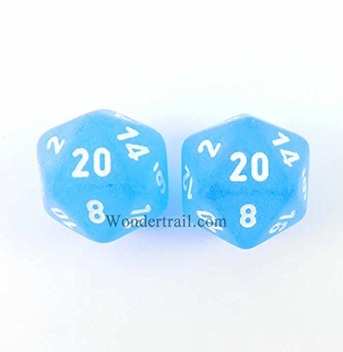 Blue Frosted D20 Dice Set with White Numbers - 16mm Polyhedral Dice (2-Piece) for Dungeons & Dragons, RPG Games, and Tabletop Gaming - WCXPF2006E2