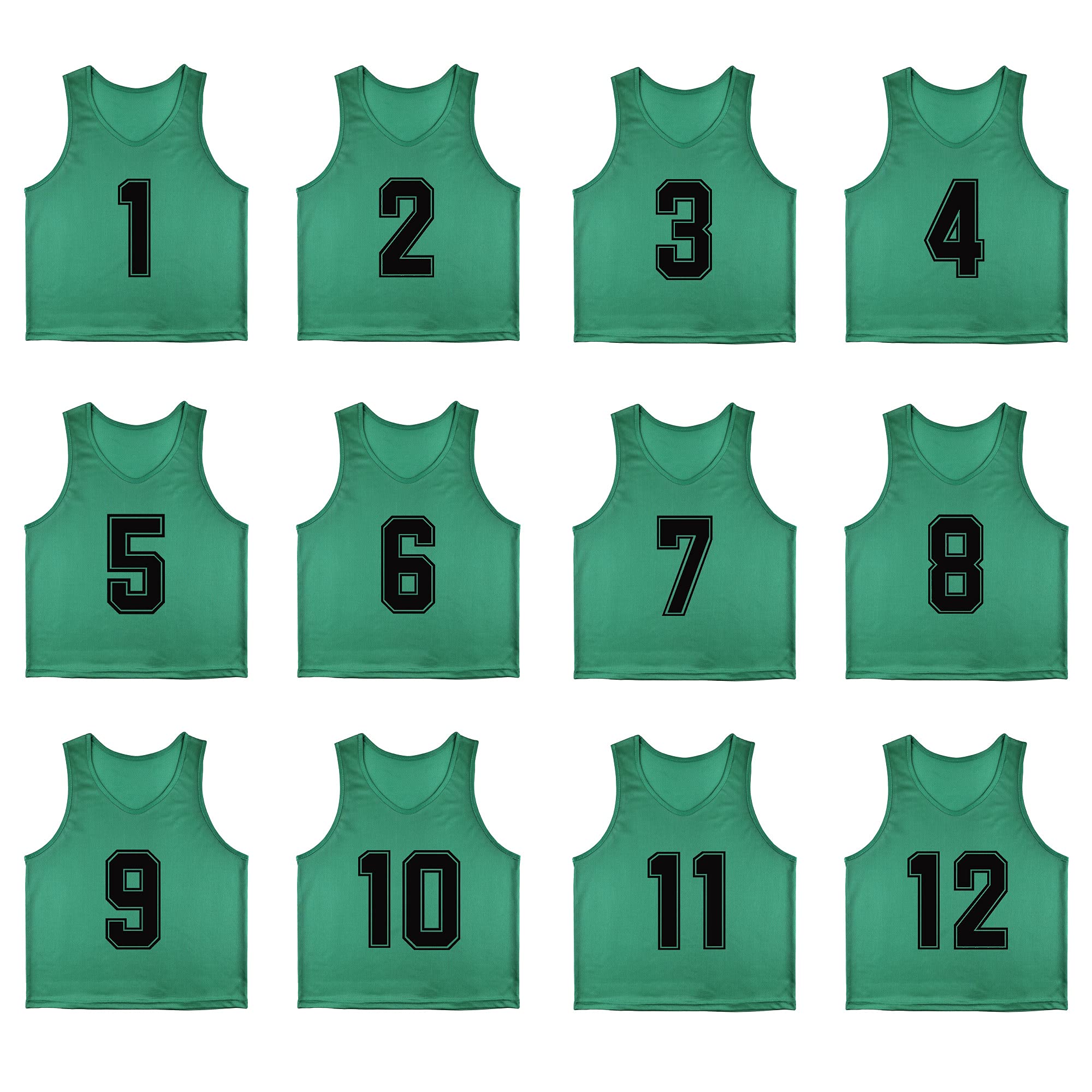 12-Pack Numbered (1-12) Reversible Scrimmage Vests - Breathable Mesh Training Bibs for Basketball, Soccer, Volleyball & Baseball - Ideal for Team Practice, Youth Sports & Gym Class Activities