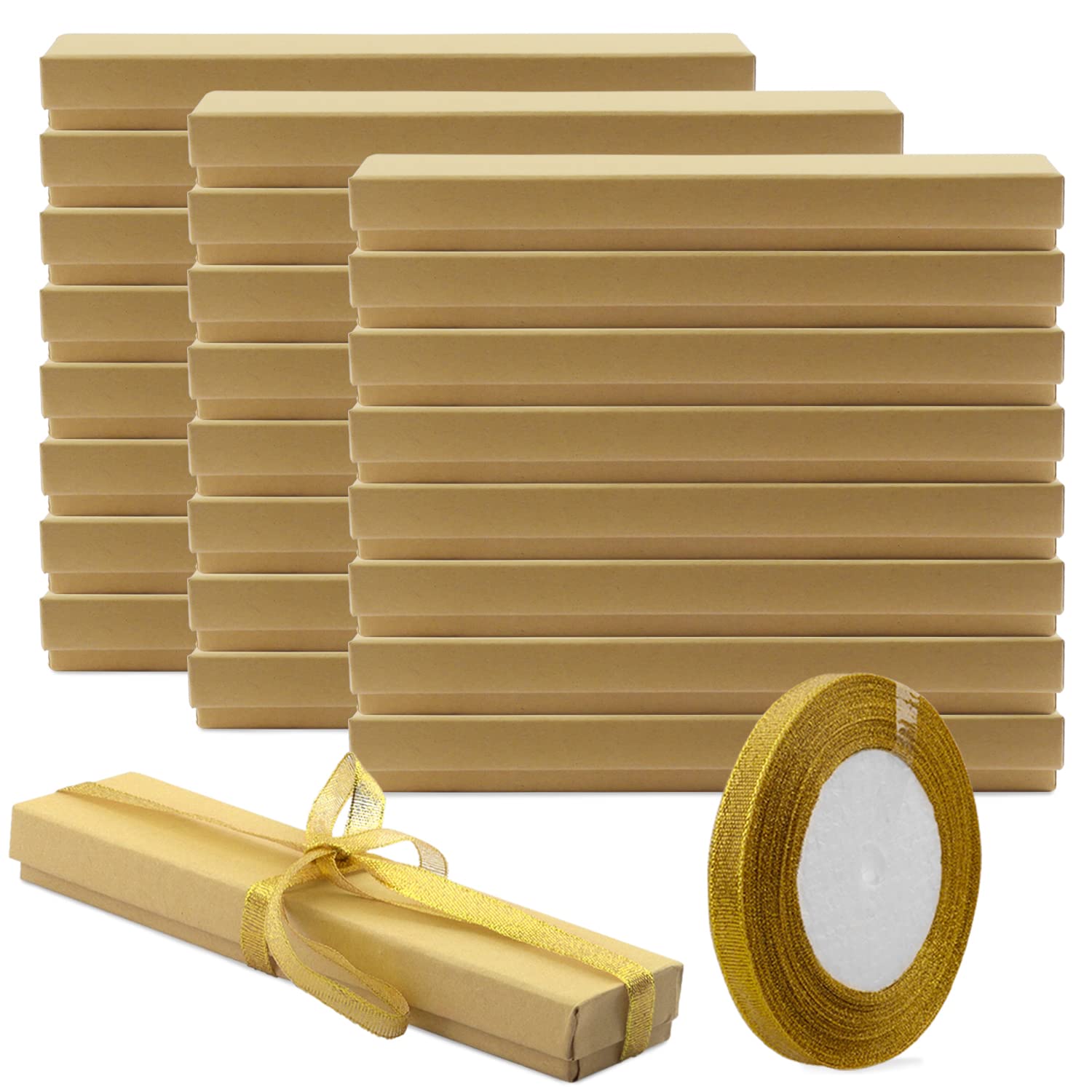 24-Piece Kraft Jewelry Gift Box Set - 8.2x1.57x1.18 Inch Cardboard Necklace Boxes with Cotton Filling for Wedding, Engagement, Anniversary Gifts - Perfect for Jewelry Presentation & Special Occasion Packaging