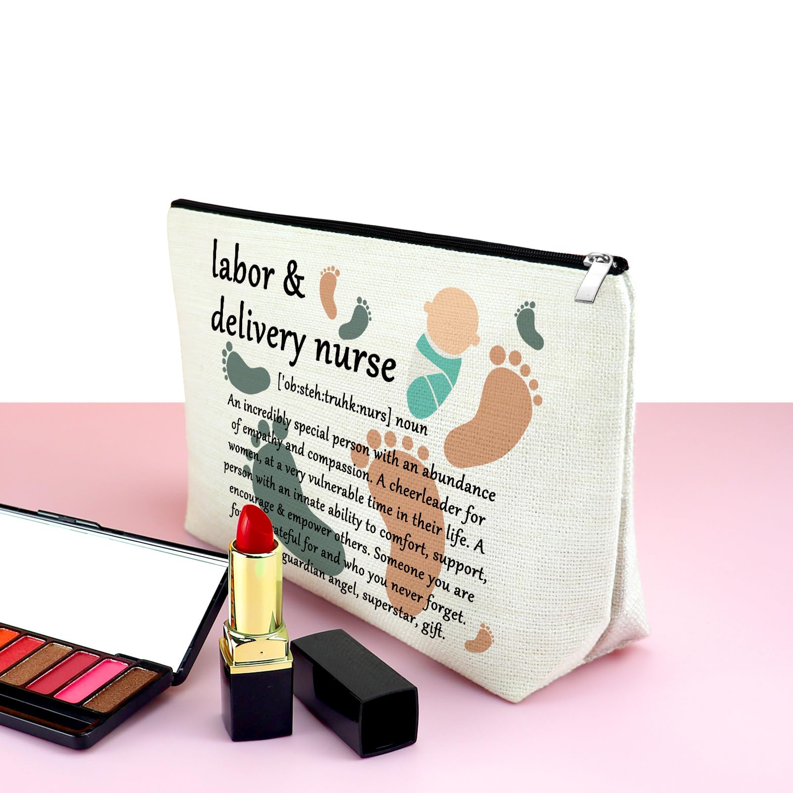 **Mxrymvu L&D Nurse Makeup Bag - Waterproof Cosmetic Pouch for Labor & Delivery Nurses - Perfect Thank You Gift for Nurses Week, Appreciation, or Superhero Nurse Inspirational Gifts (Great for Travel, Work, or Daily Use)**