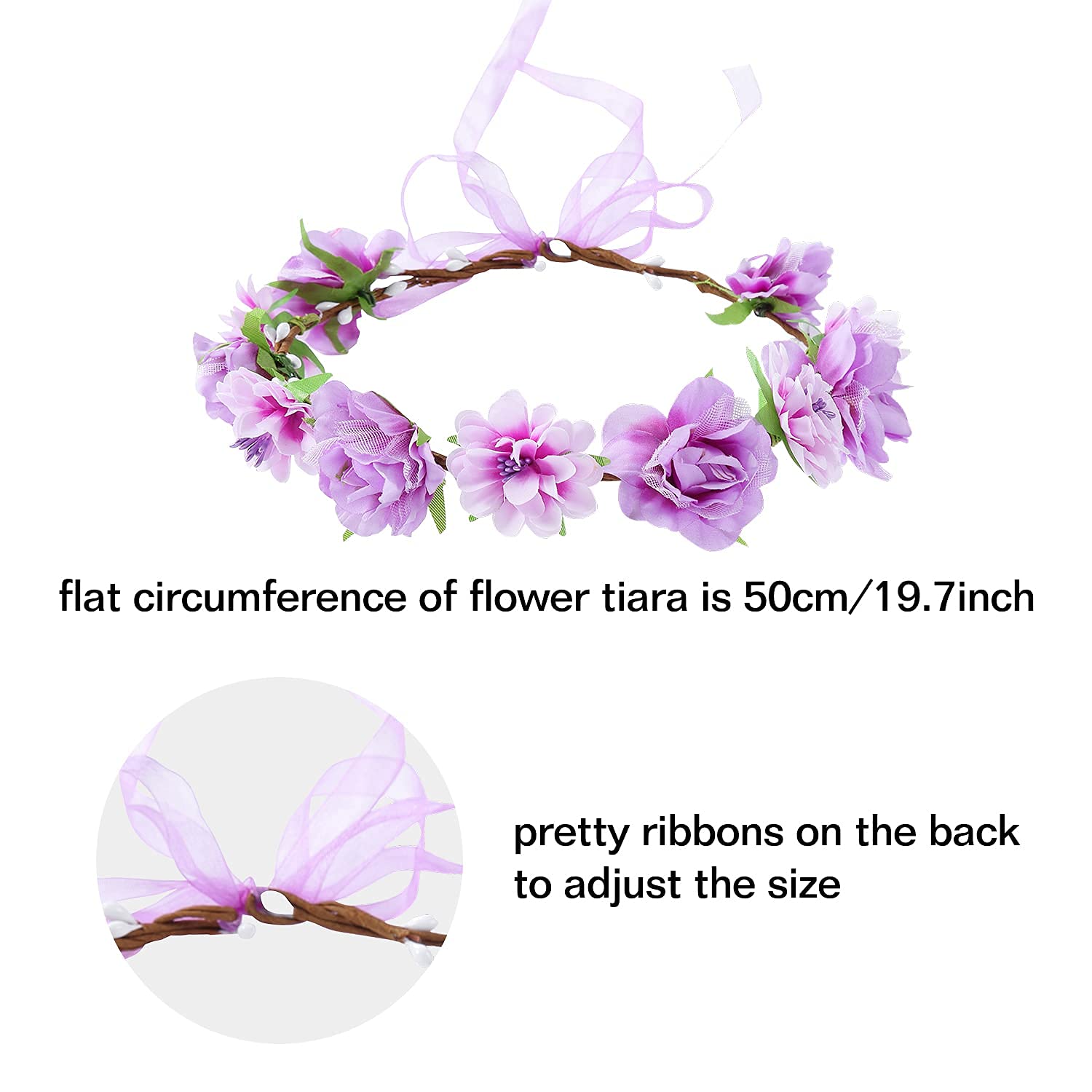 8 Pack Handmade Adjustable Sunflower Rose Flower Wreath Headbands - Bohemian Crown Garland for Women, Brides, Bridesmaids, Teens - Perfect for Weddings, Parties, Festivals & Photo Shoots
