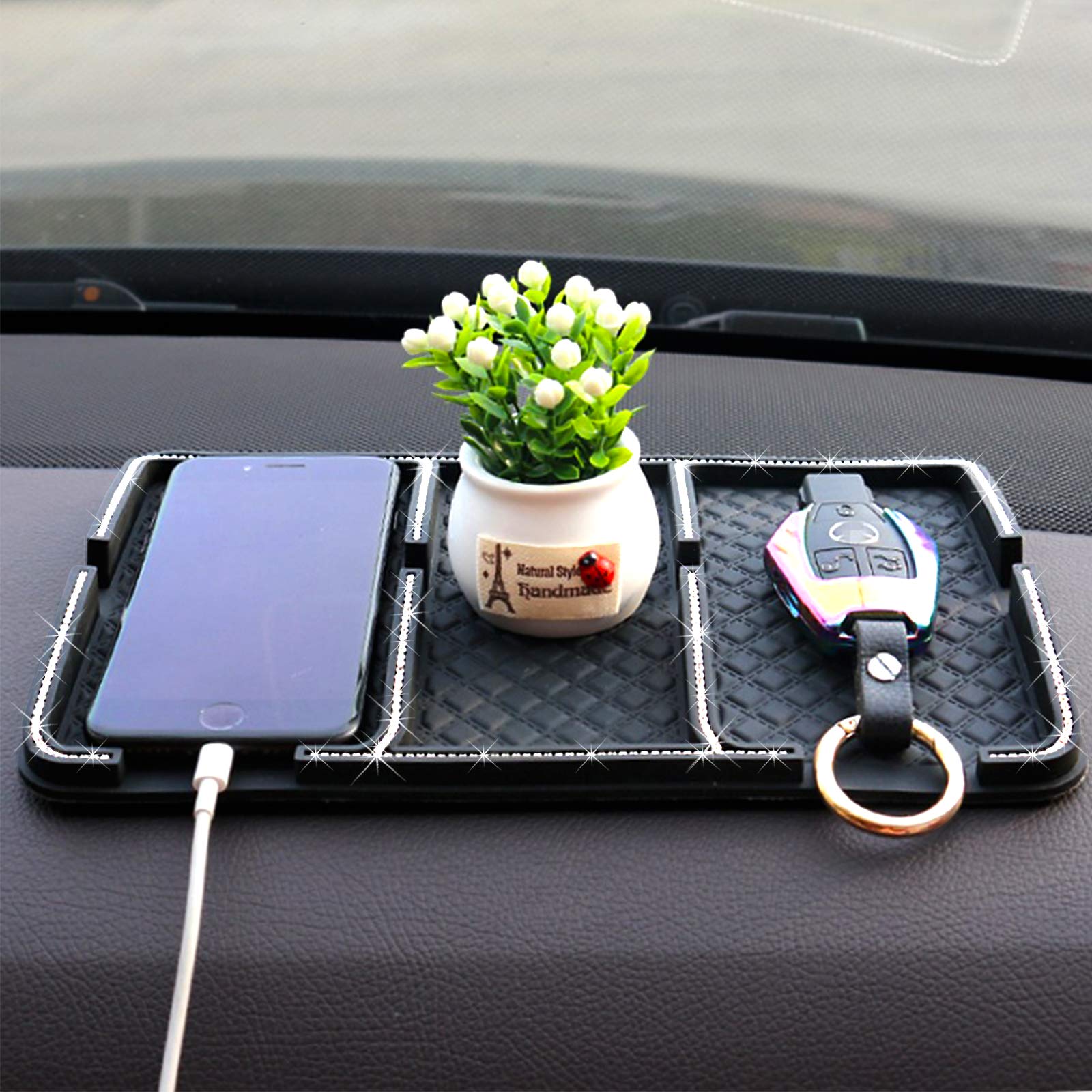 Anti-Slip Rhinestone Car Dash Mat for Phone & Keys - Driving Essentials