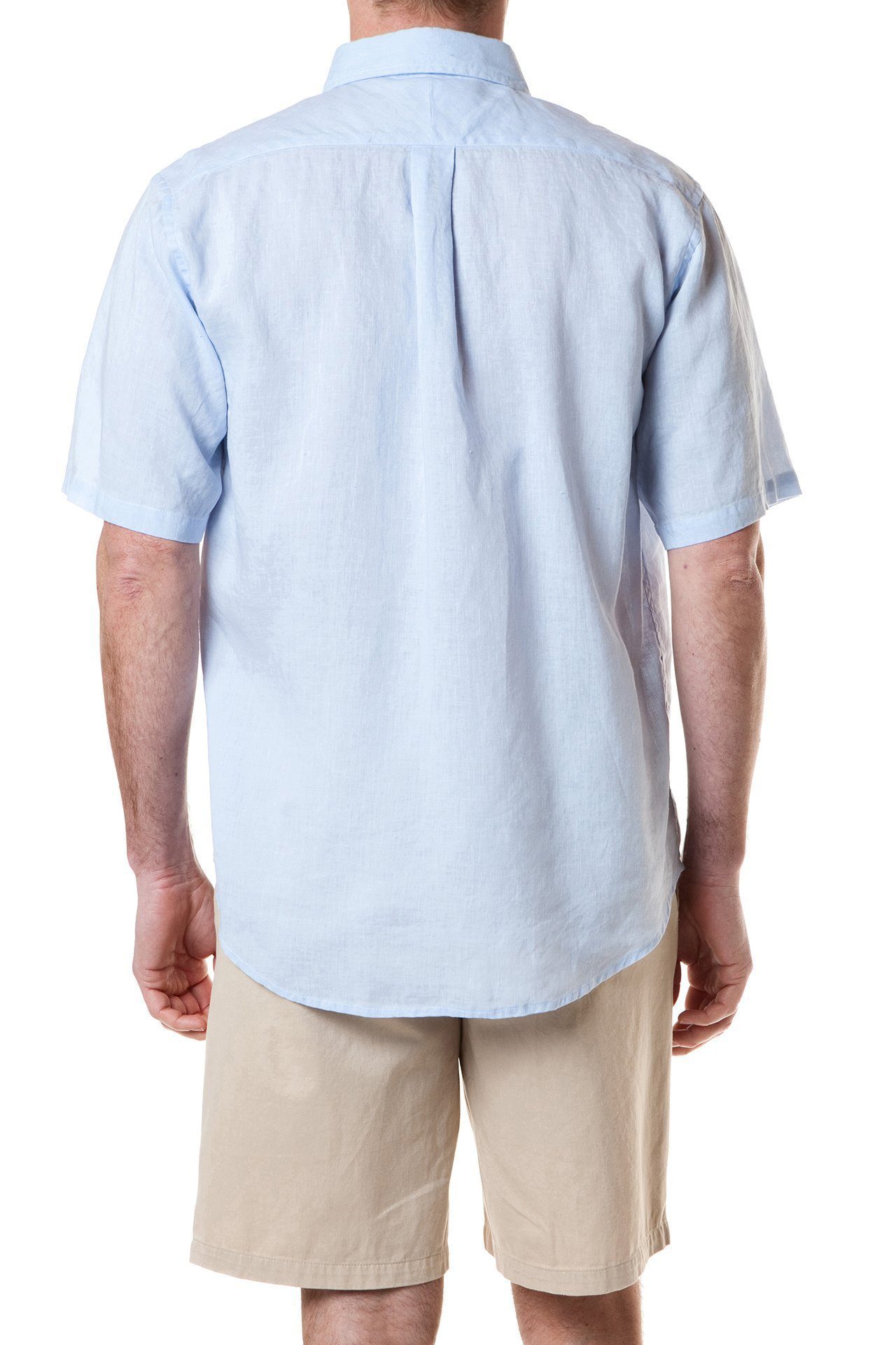 Chase Men's Short Sleeve Linen Shirt - Breathable Powder Blue Casual Button Down Shirt for Summer, Beach, and Office Wear