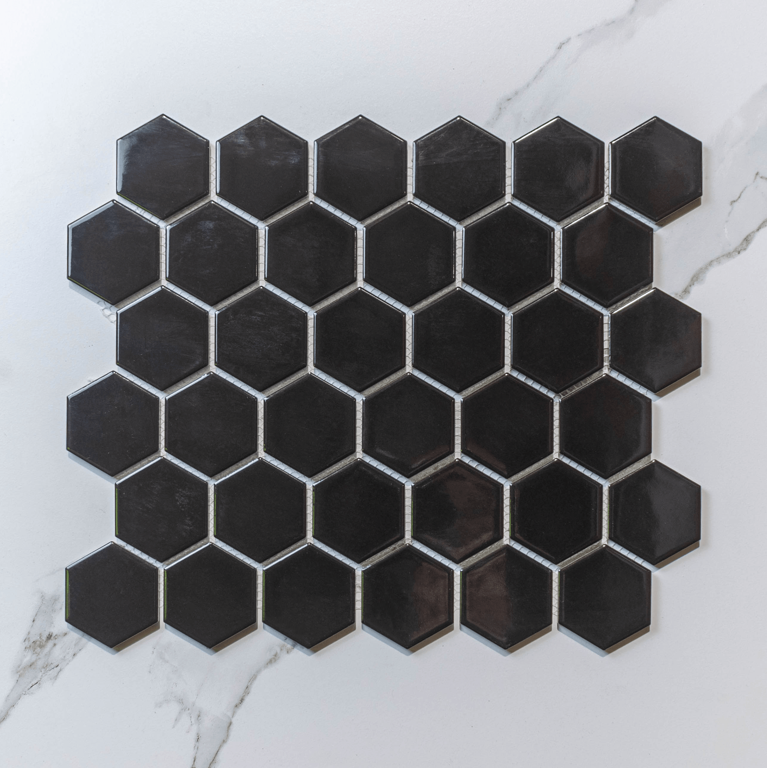 Hive M Black 51x59 Glossy Hexagon Mosaic Tile (Per Sheet) - Perfect for Kitchen Backsplash, Bathroom Wall & Modern Interior Design
