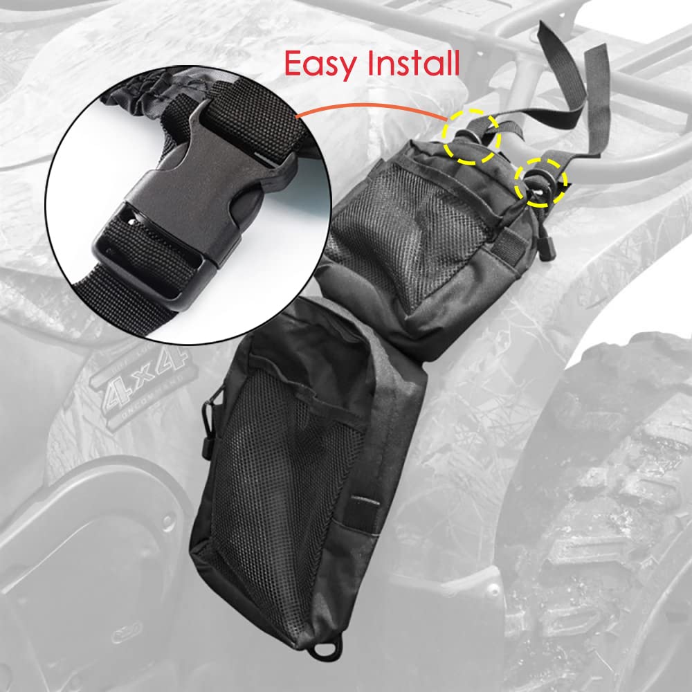2 Pack Waterproof ATV Fender Bags with Cooler - Universal ATV/UTV/Dirt Bike Rear Storage Saddlebags for Tools & Accessories - Durable Black Motorcycle Gear for Off-Road Adventures & Camping Trips