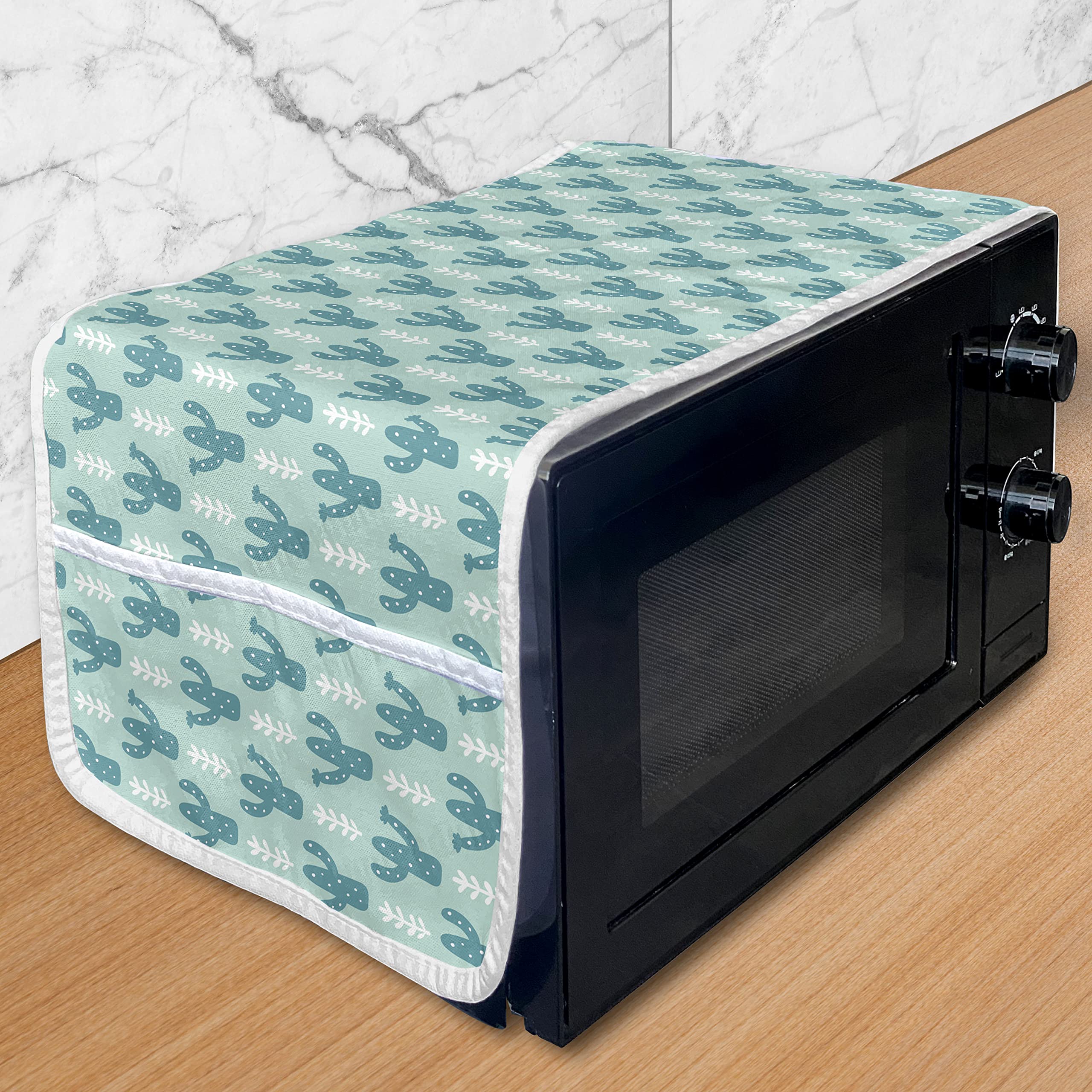 Ambesonne Cactus Microwave Cover - Waterproof Kitchen Organizer with Pockets, 36