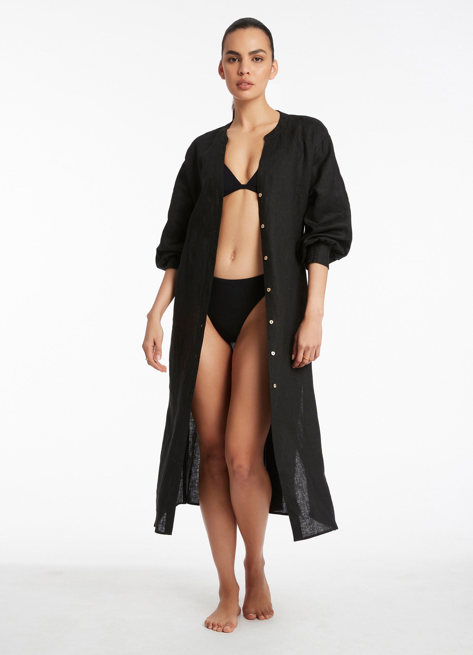 Stylish Black Jetset Shirred Cuff Shirt Dress for Women | Casual & Office Wear | Perfect for Work, Date Night & Travel