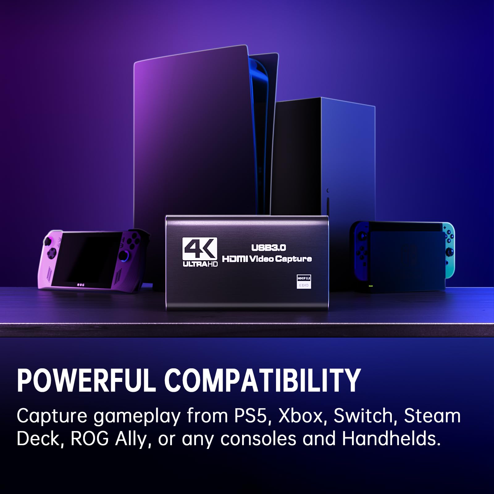 4K HDMI Video Capture Card for Live Streaming & Recording - 1080P 60FPS USB 3.0 Game Capture Device Compatible with Switch/PS5/Xbox/PC/Mac - Plug & Play for Twitch, YouTube & OBS Streaming