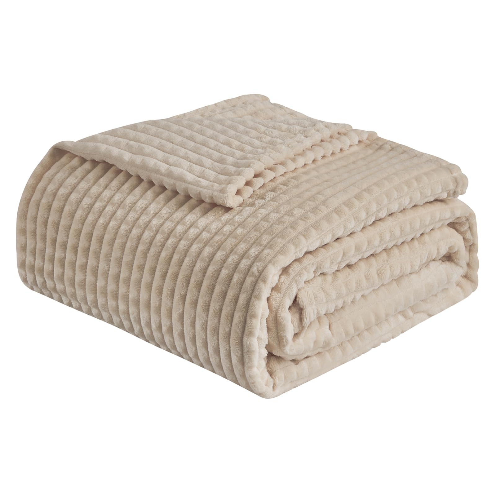 Premium EMME Fleece Blanket Twin Size - Ultra Soft & Warm Flannel Throw for Couch, Bed, Sofa, Chair - Plush Cozy Blanket with Geometric Grid Design (Beige, 60'' x 80'') - Perfect for Winter Nights, Lounging & Home Decor