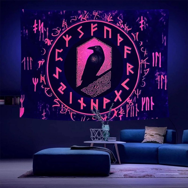 Odin's Raven Official Glow Tapestry - UV Reactive Wall Art Decor for Bedroom, Living Room & Gothic Home Decor