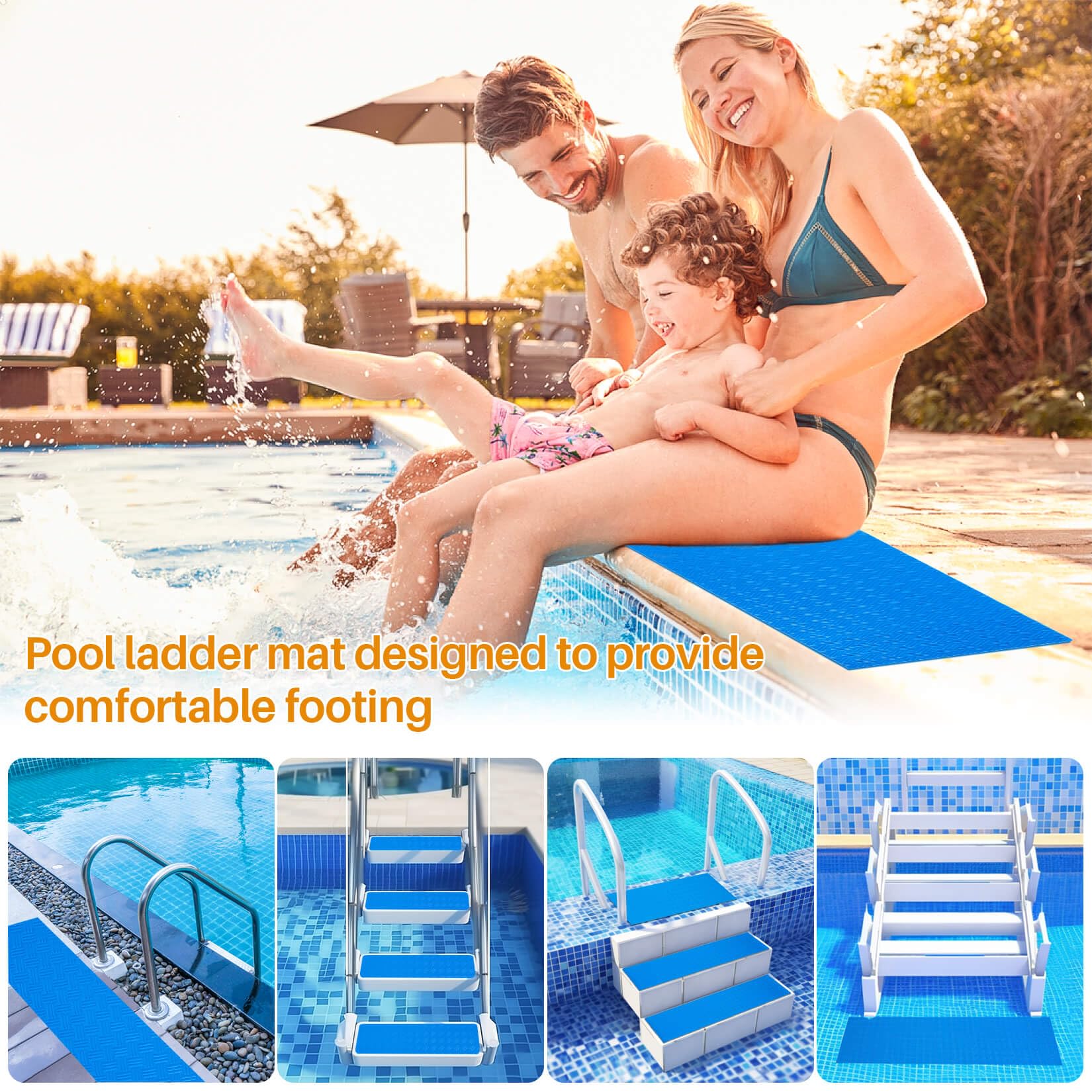 Non-Slip Swimming Pool Step Mat - 35.4x9 Inch Pool Ladder Mat for Above Ground Pools, Anti-Slip Step Pad for Ladder, Bottom & Deck Protection | Perfect for Inground & Above Ground Pool Safety, Outdoor Pool Accessories