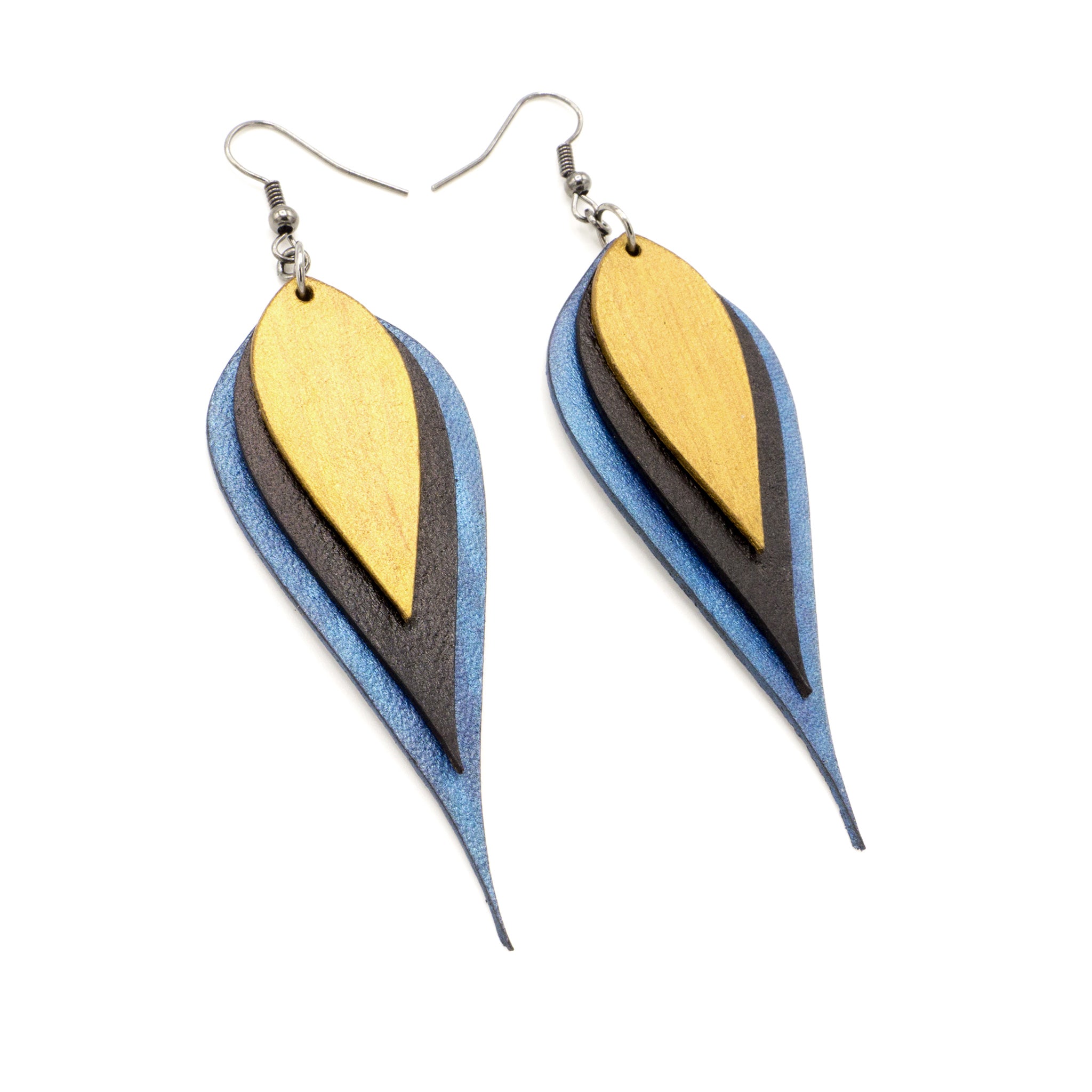 Airos Blue Pearl Black Gold Leather Earrings for Women | Handmade Boho Dangle Drop Earrings | Perfect for Casual Wear, Parties & Gifts