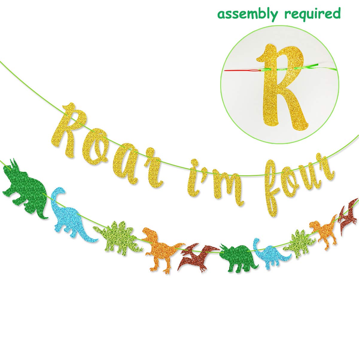 Dinosaur Birthday Banner - Roar I'm Four Garland for Kids' 4th Birthday Party Decorations | Dino Theme Party Supplies for Wall Decor, Photo Backdrops & Birthday Celebrations