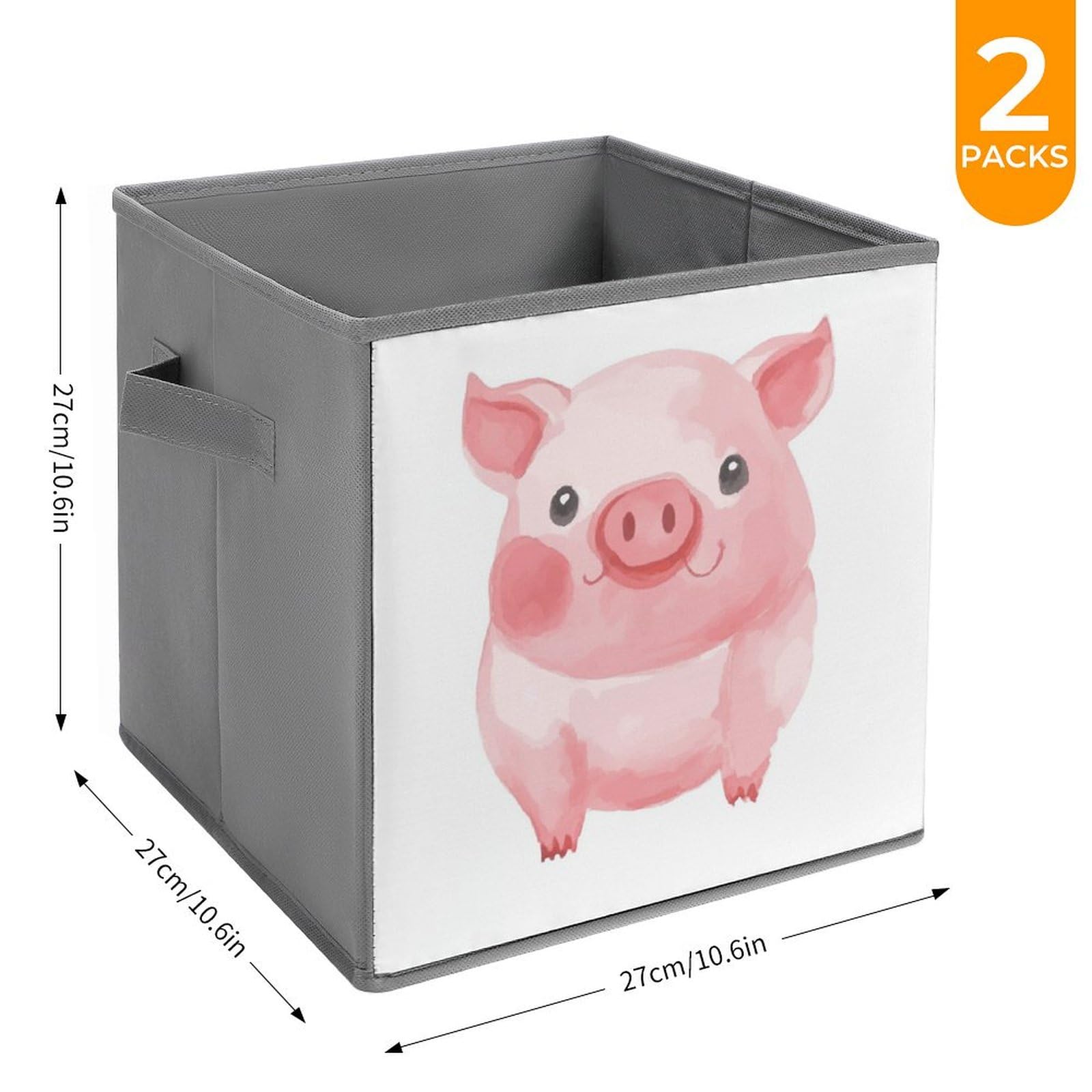 2PCS Foldable Storage Bins - Large Capacity Pink Pig Printed Storage Boxes with Handles for Playroom, Office & Home Organization | Perfect for Kids' Toys, Books & Clutter Control