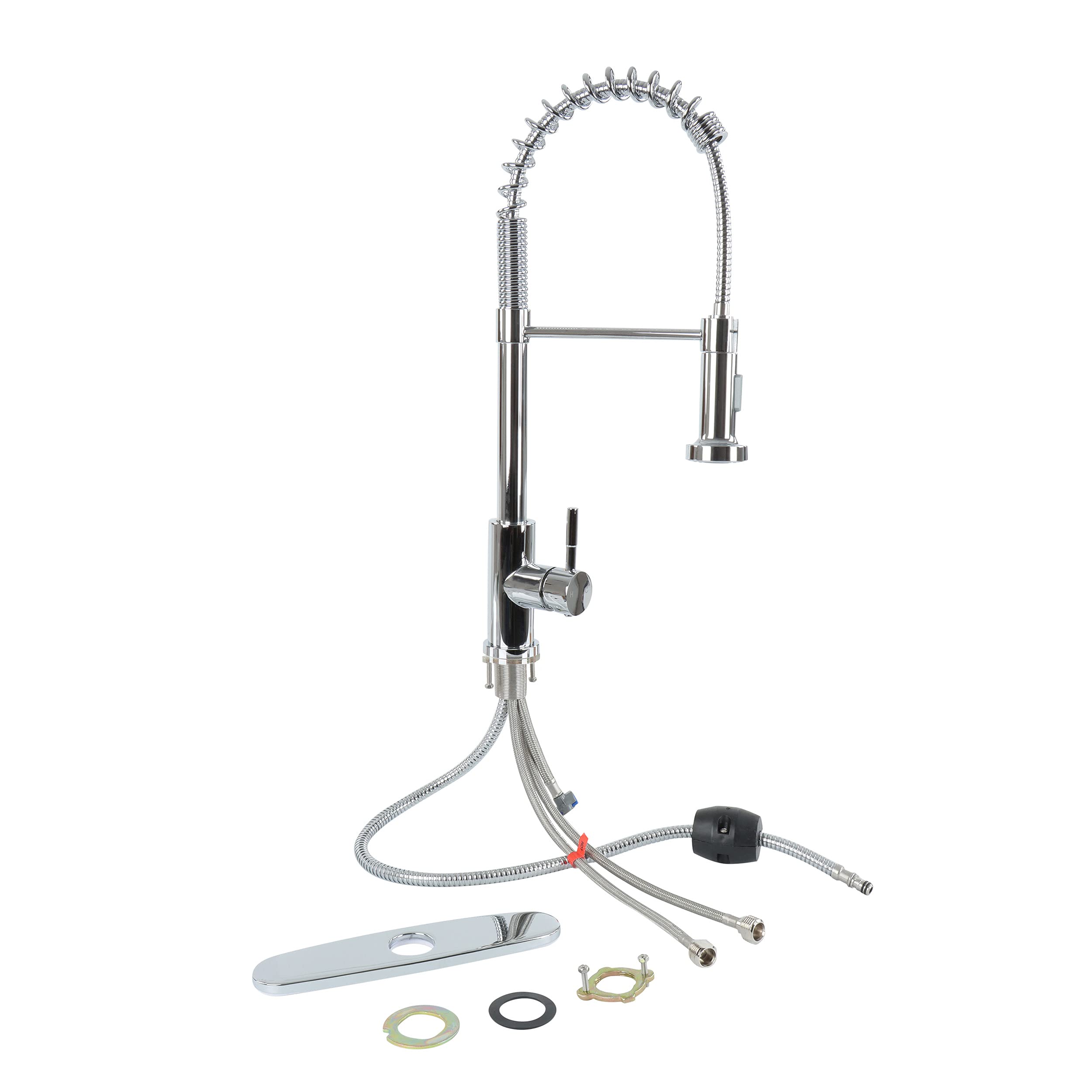 Empire Pull Down Kitchen Faucet with Sprayer - Chrome Finish Stainless Steel Sink Faucet with Deck Plate - Perfect for Modern Farmhouse & Commercial Kitchens
