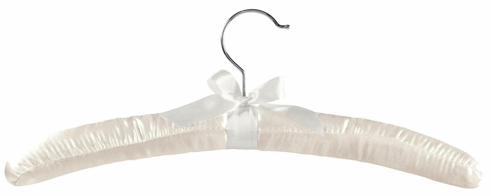 50-Pack White Satin Padded Hangers with Metal Hooks & Bows - Ivory Lingerie Closet Organizers for Retail Stores & Home Wardrobe Storage - Perfect for Delicate Clothing, Dresses, and Blouses