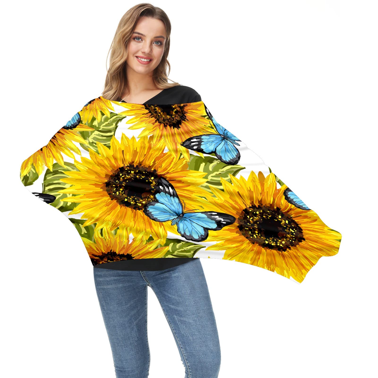 Sunflower & Butterfly Baby Car Seat Cover - Soft, Breathable & Stretchy Nursing Cover for Boys & Girls - Multi-Use Infant Stroller Canopy & Breastfeeding Scarf - Perfect for Travel, Shopping & Outdoor Activities