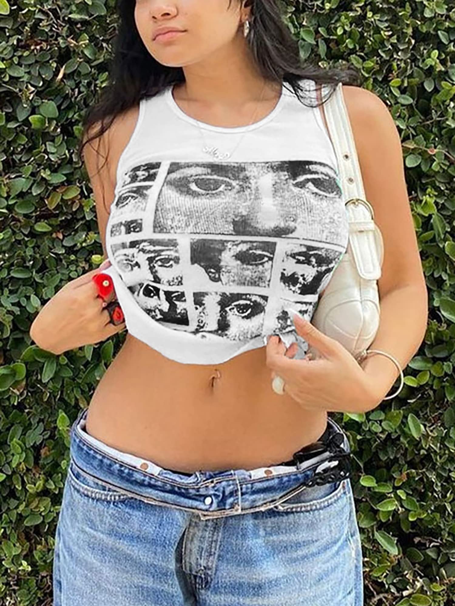LQI Women's Guitar Print Ribbed Tank Top - Sleeveless Y2K Crop Top for Summer | Casual Wear, Music Festivals & Street Style Outfits