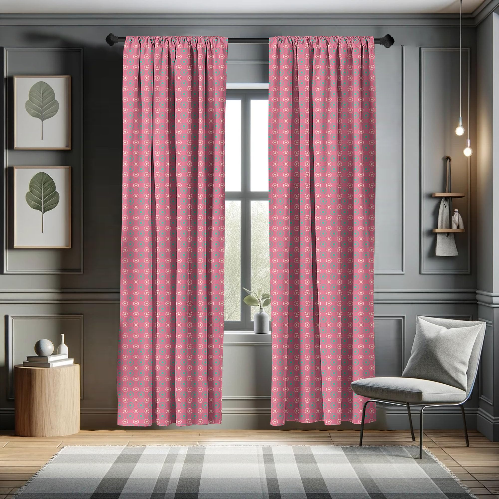 Ambesonne Floral Window Curtains - Abstract Flower & Dot Pattern Lightweight Drapes, 28