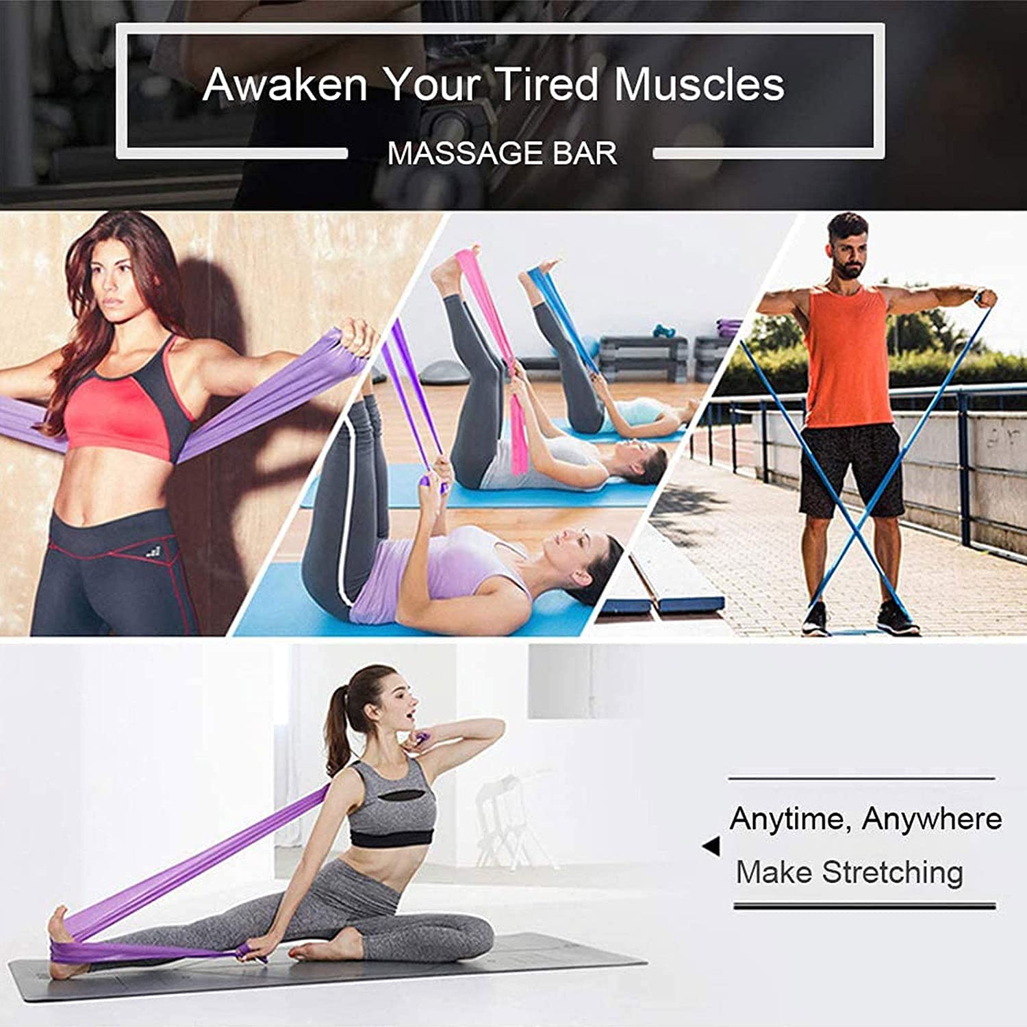 Premium Latex Resistance Bands for Full Body Workout - Stretch Exercise Bands for Home Gym, Yoga, Pilates & Physical Therapy - Ideal for Strength Training, Muscle Toning & Rehabilitation