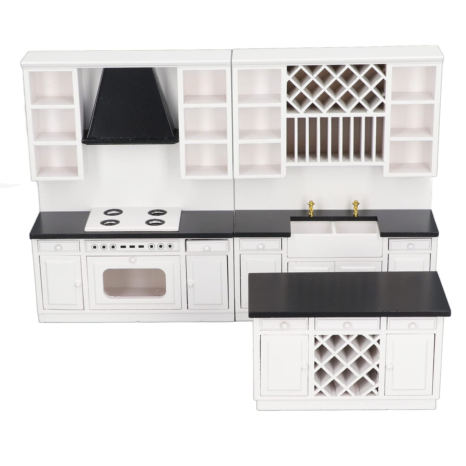 1:12 Scale Miniature Dollhouse Kitchen Set - Wooden White Cabinet & Dining Room Furniture for DIY Dollhouse Decor | Perfect for Collectors, Model Homes & Miniature Displays