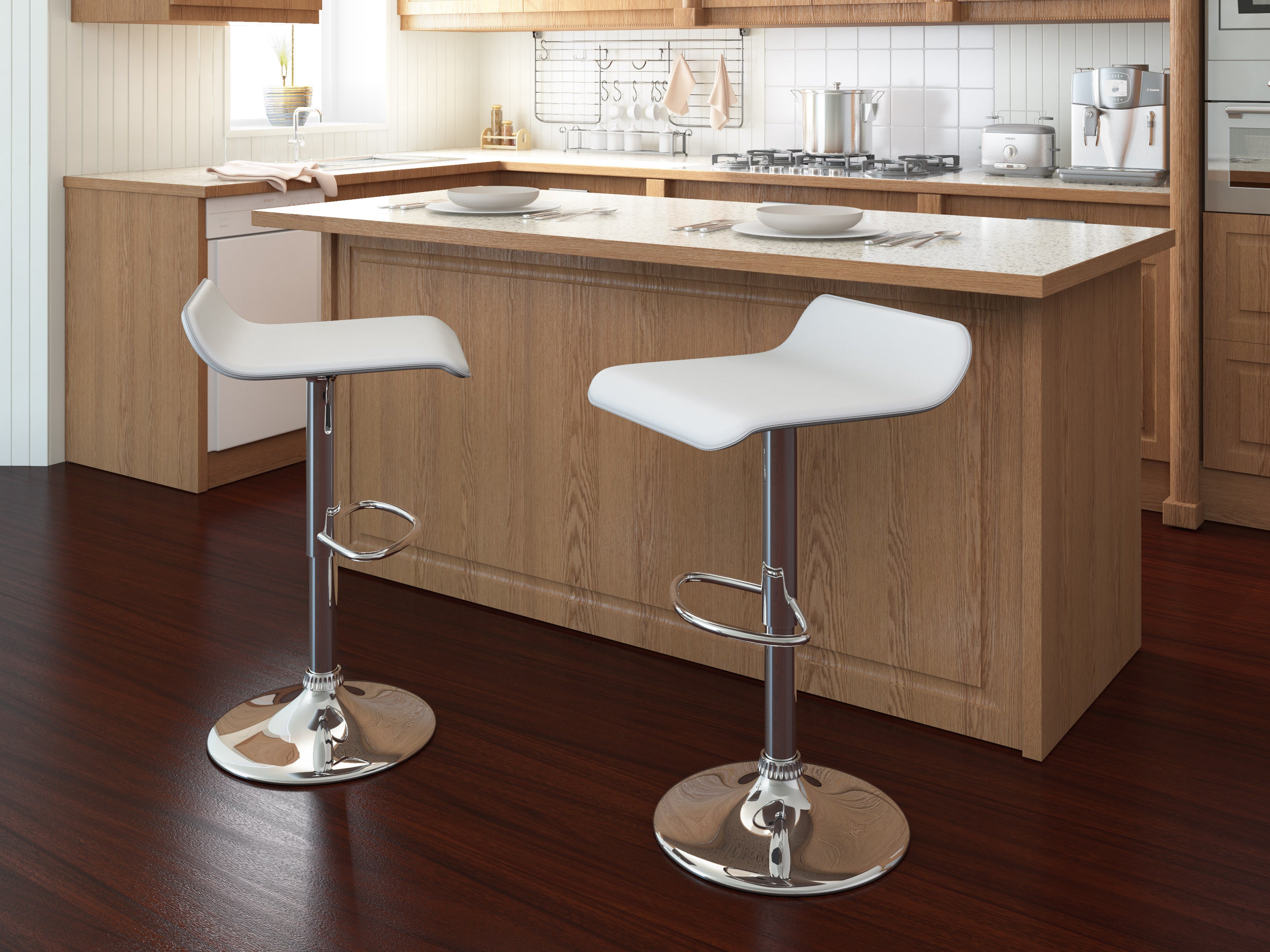 2 Pack Low Back Bar Stools - Modern Kitchen Counter Stools with Metal Legs for Dining Room, Breakfast Nook & Home Bar Decor